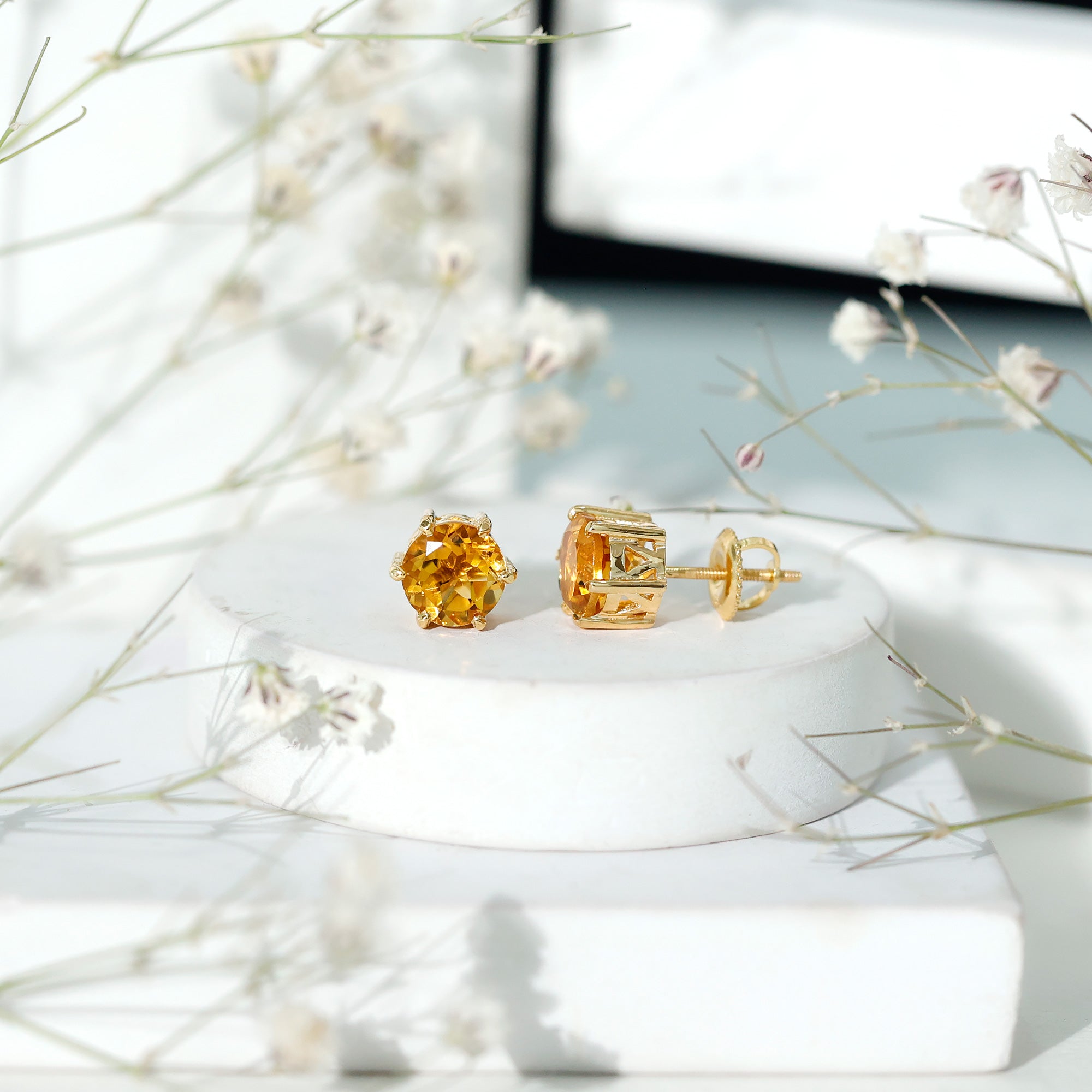 2.4 Carat Claw Set Citrine Solitaire Stud Earrings AAA - Rosec Jewels