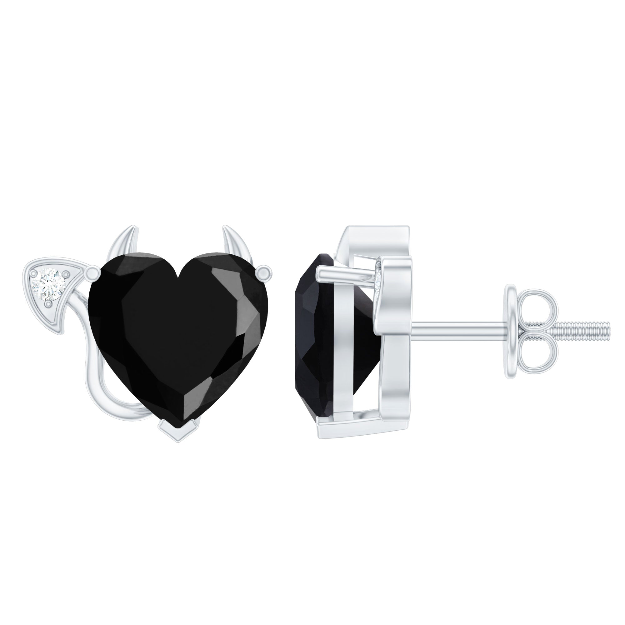 Certified Lab Grown Black Diamond Gothic Stud Earrings with Diamond AAAA ( Synthetic ) - Rosec Jewels
