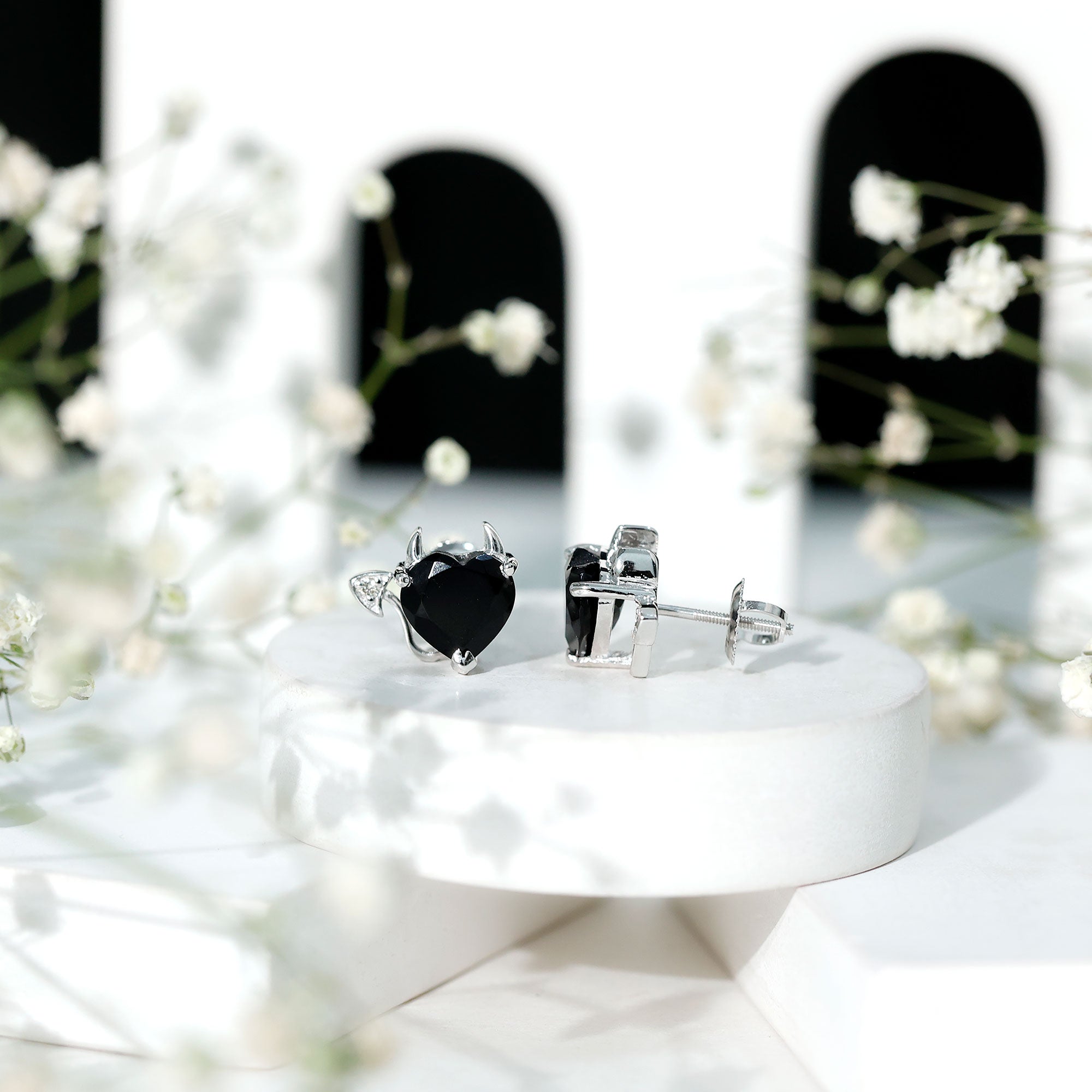 Certified Lab Grown Black Diamond Gothic Stud Earrings with Diamond AAAA ( Synthetic ) - Rosec Jewels