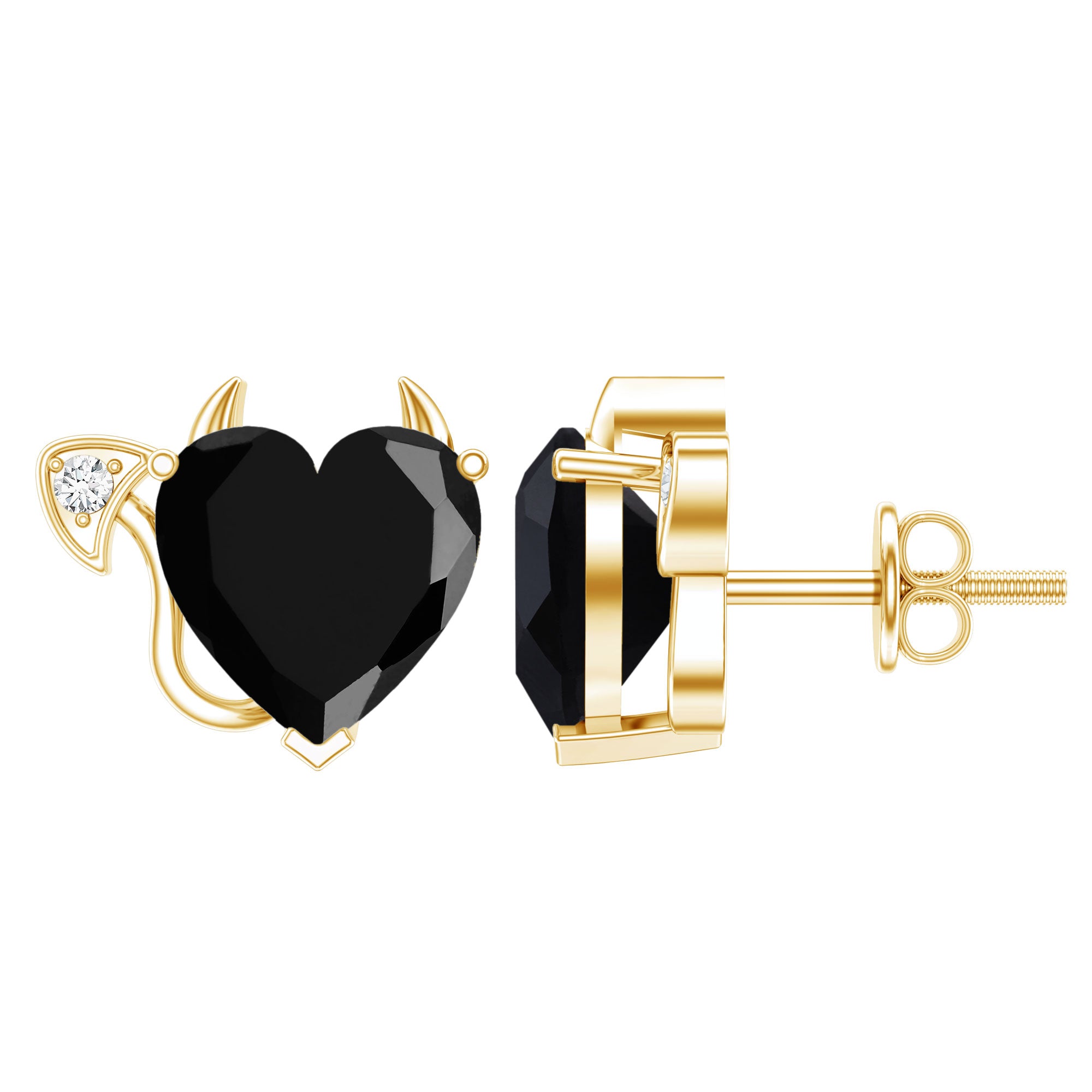 Certified Lab Grown Black Diamond Gothic Stud Earrings with Diamond AAAA ( Synthetic ) - Rosec Jewels