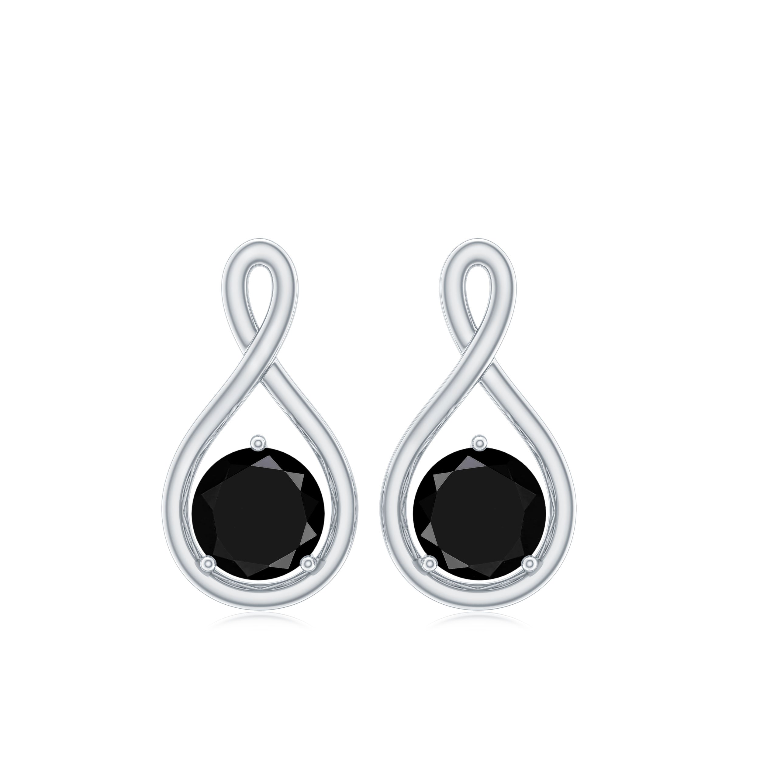 1.6 Carat Solitaire Lab Created Black Diamond Infinity Stud Earrings AAAA ( Synthetic ) - Rosec Jewels