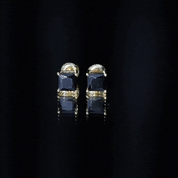 Princess Cut Lab Grown Black Diamond Solitaire Stud Earrings AAAA ( Synthetic ) - Rosec Jewels