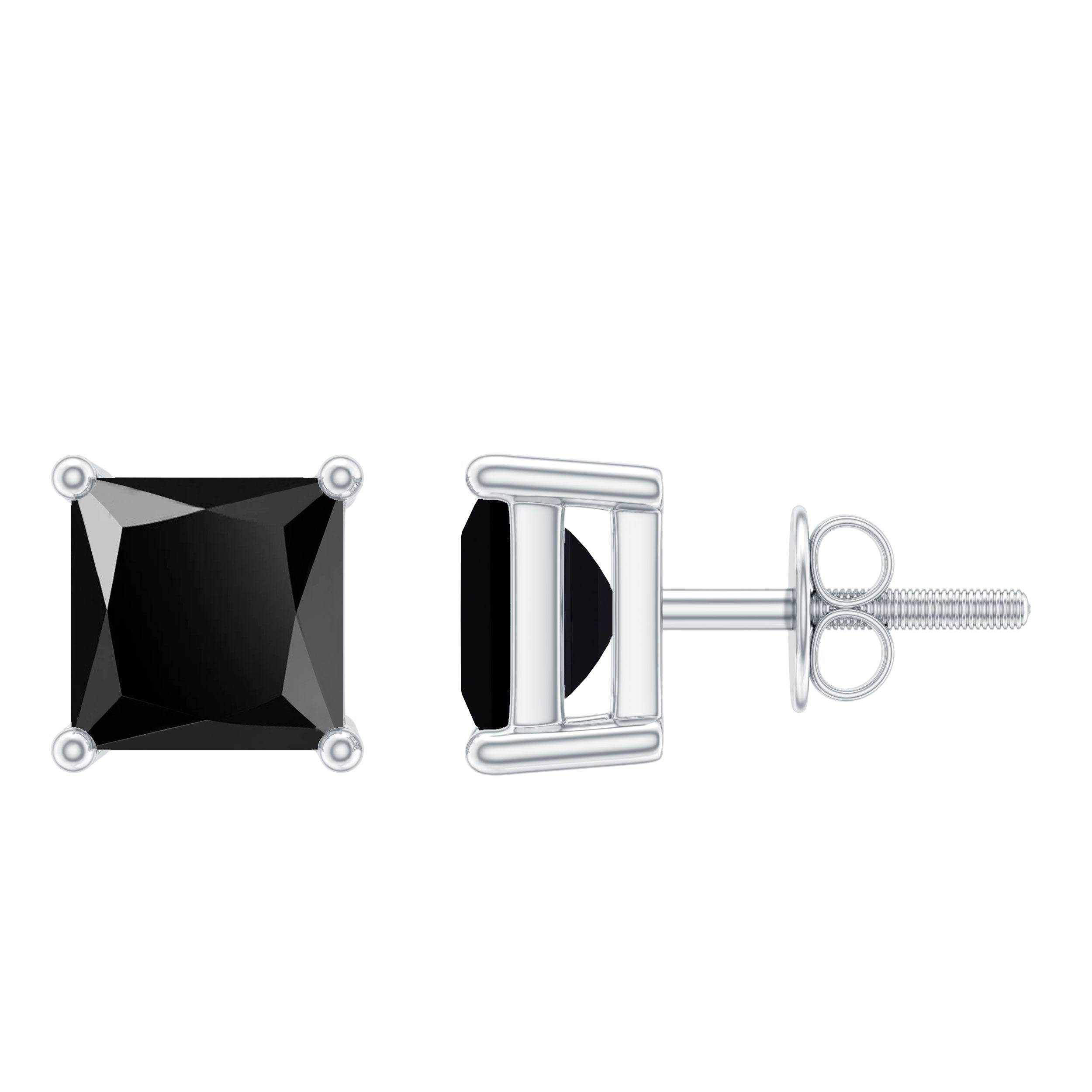Princess Cut Lab Grown Black Diamond Solitaire Stud Earrings AAAA ( Synthetic ) - Rosec Jewels