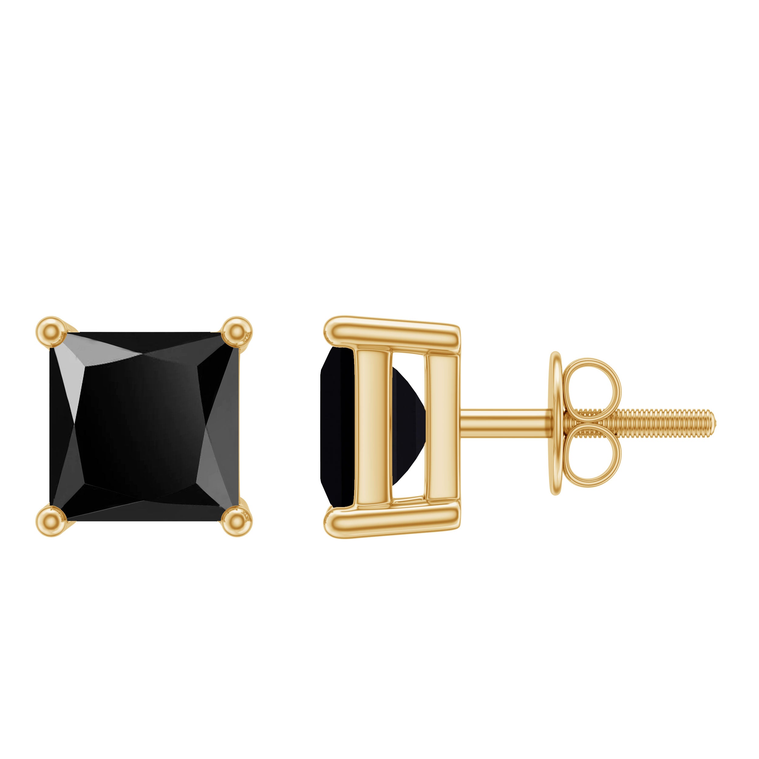Princess Cut Lab Grown Black Diamond Solitaire Stud Earrings AAAA ( Synthetic ) - Rosec Jewels