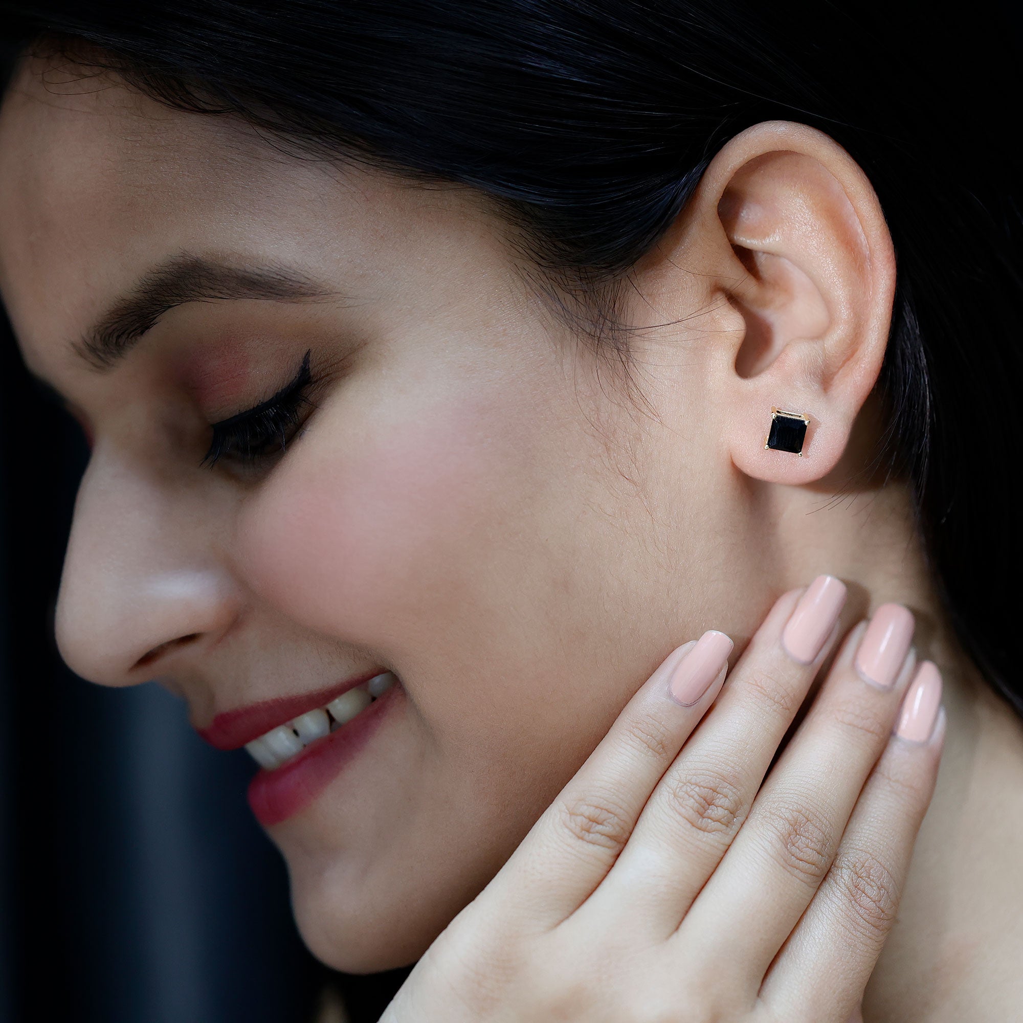 Princess Cut Lab Grown Black Diamond Solitaire Stud Earrings AAAA ( Synthetic ) - Rosec Jewels