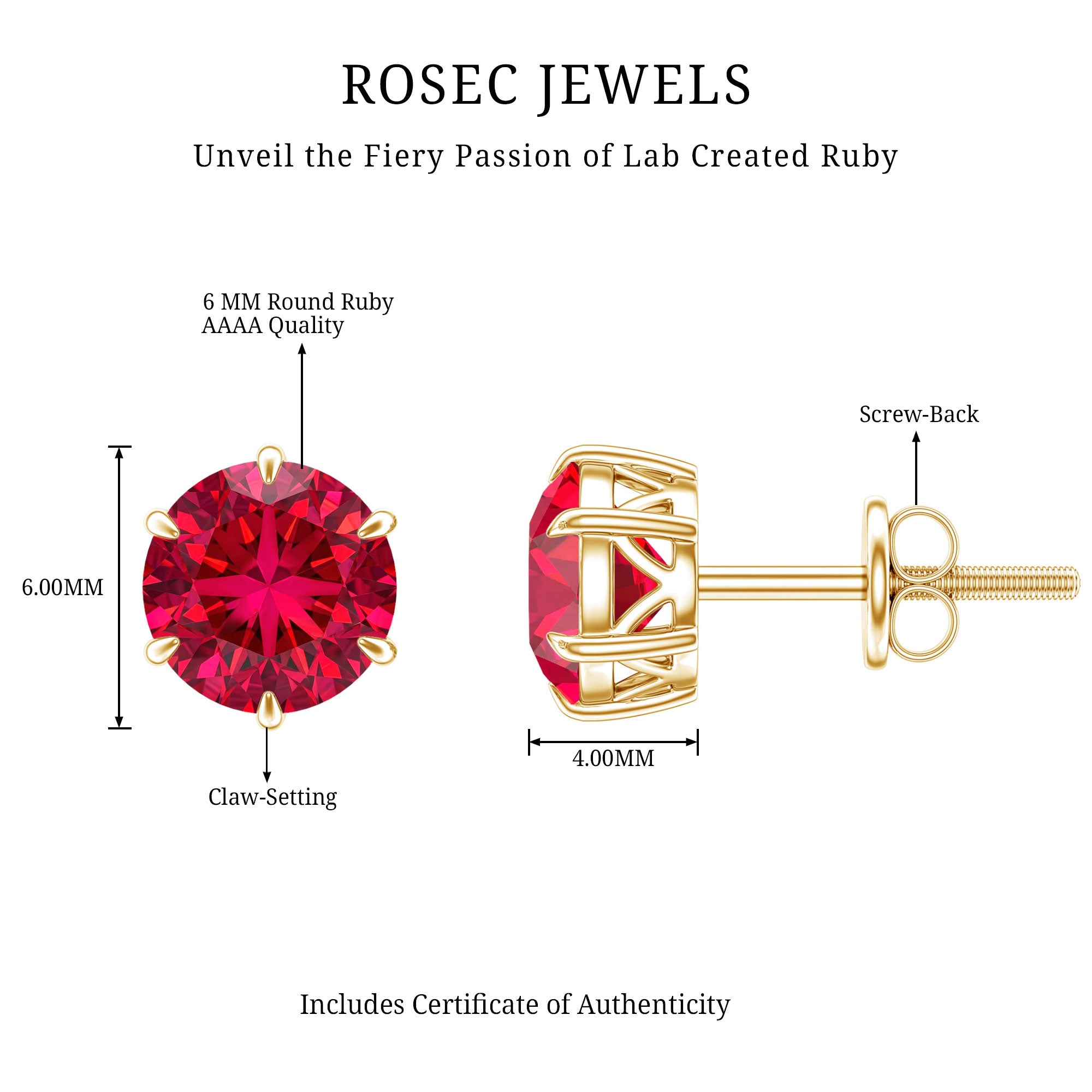 2.7 Carat Round Cut Solitaire Lab Created Ruby Stud Earrings AAAA - Rosec Jewels
