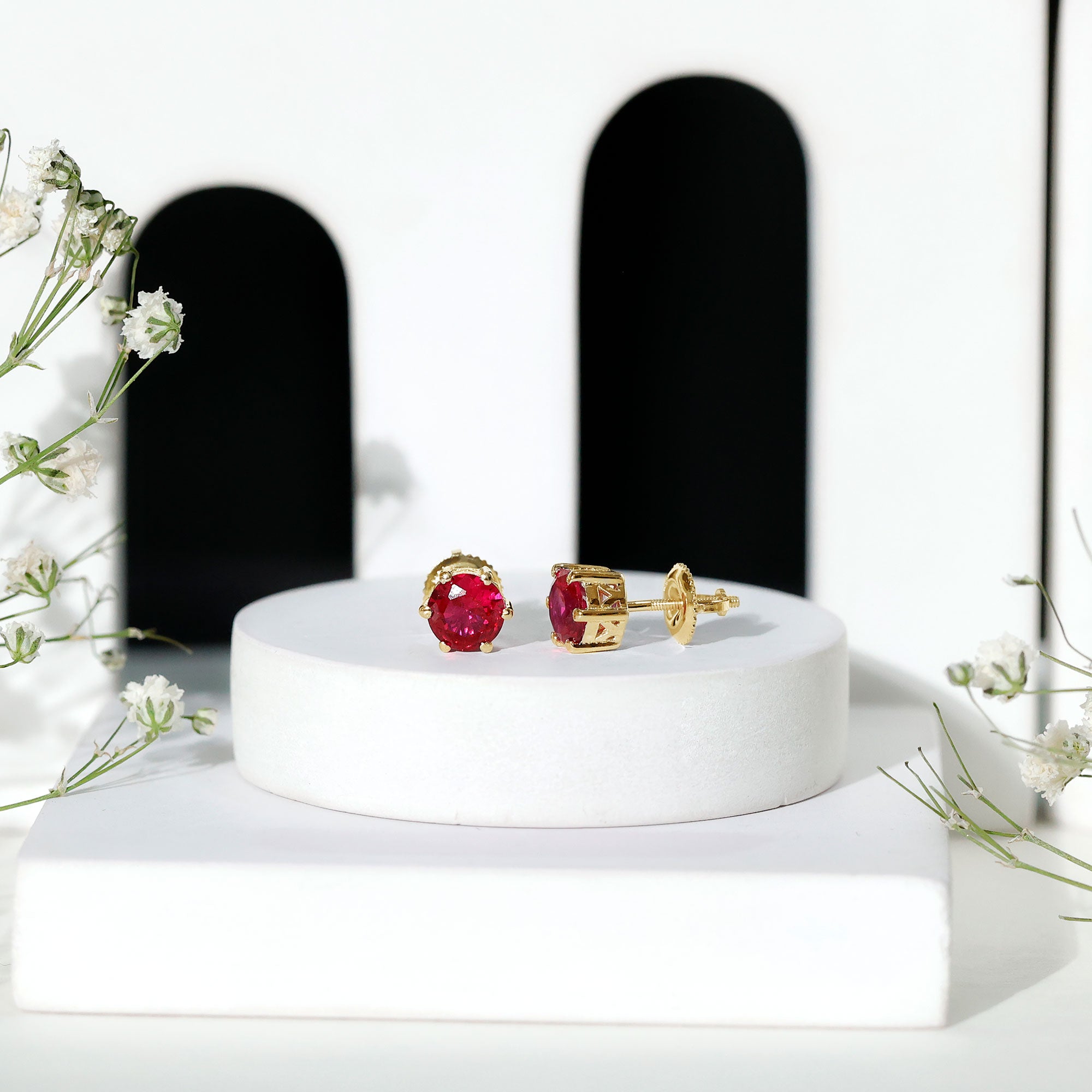 2.7 Carat Round Cut Solitaire Lab Created Ruby Stud Earrings AAAA - Rosec Jewels
