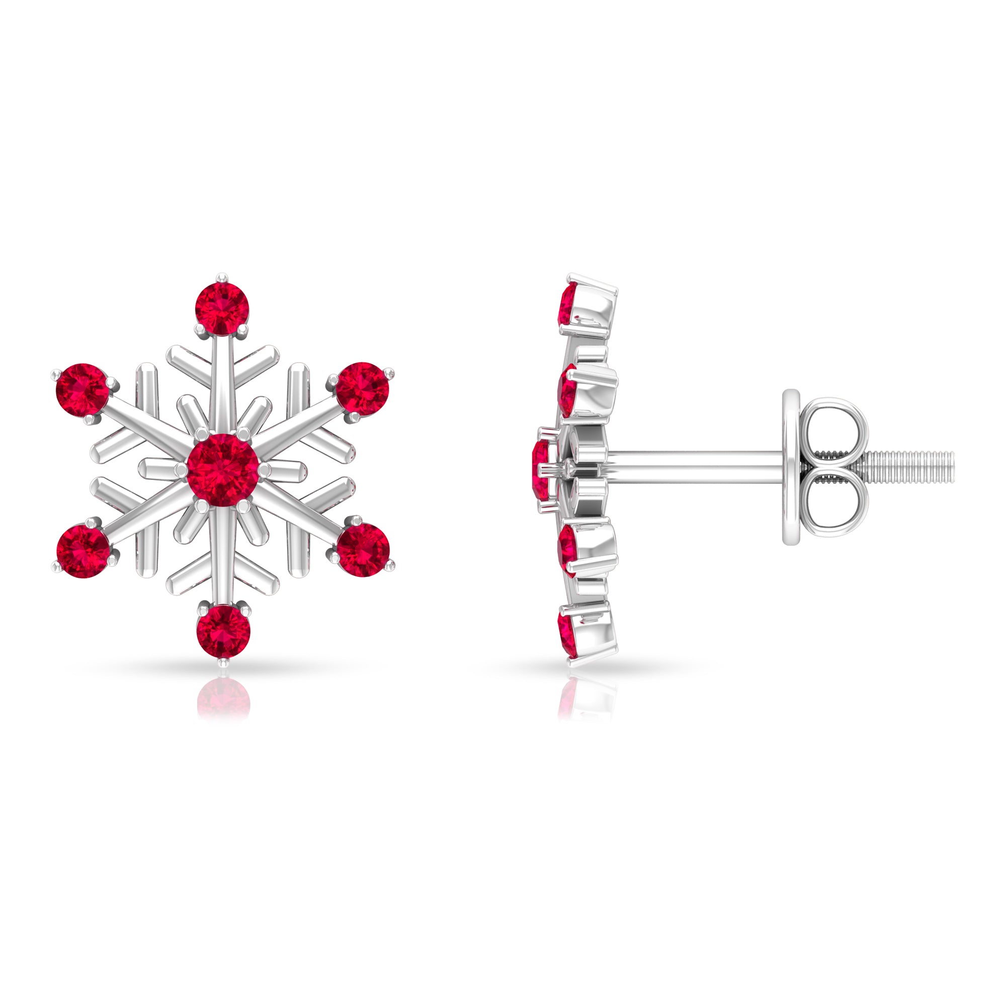 Natural Ruby Flower Stud Earrings for Women AAA - Rosec Jewels