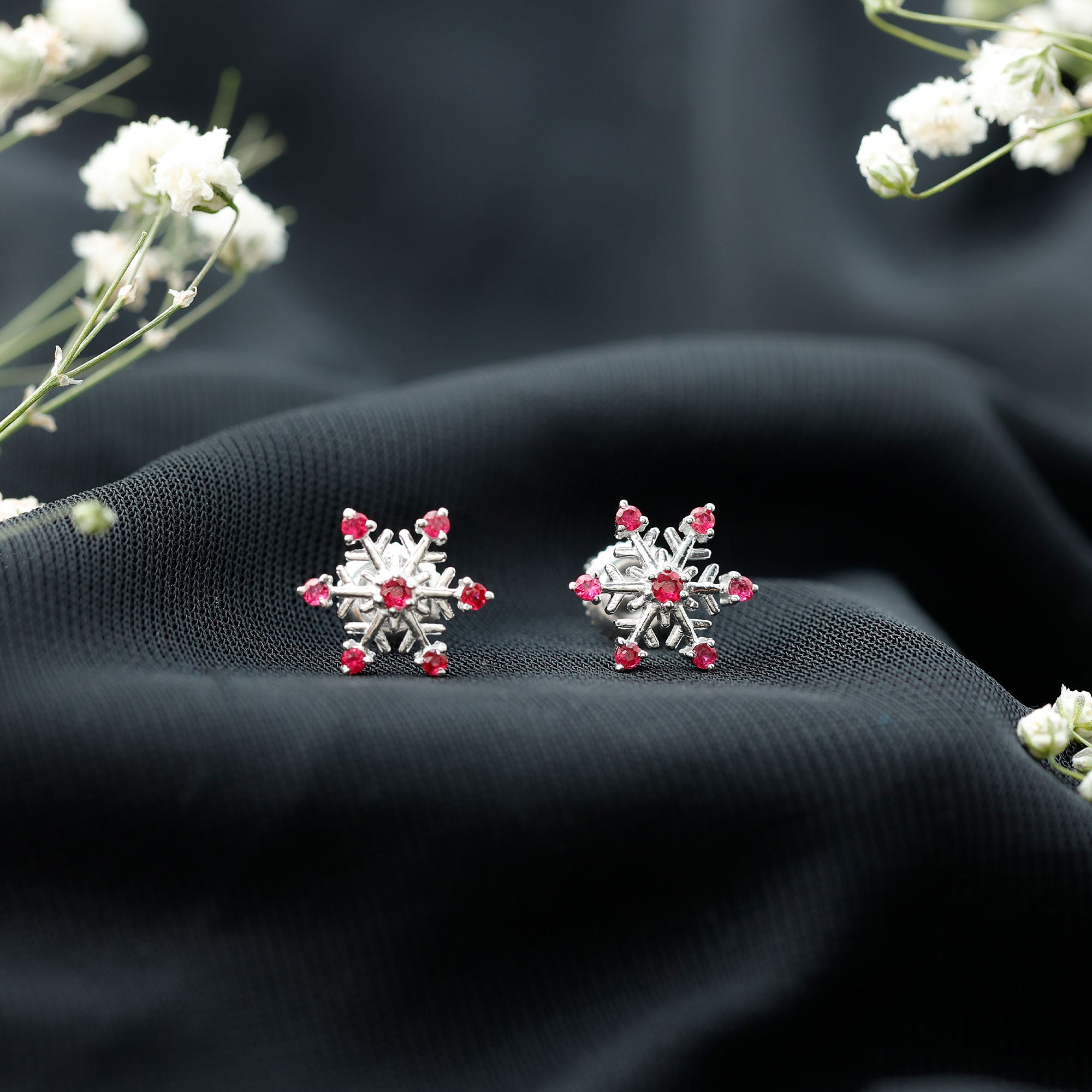 Natural Ruby Flower Stud Earrings for Women AAA - Rosec Jewels