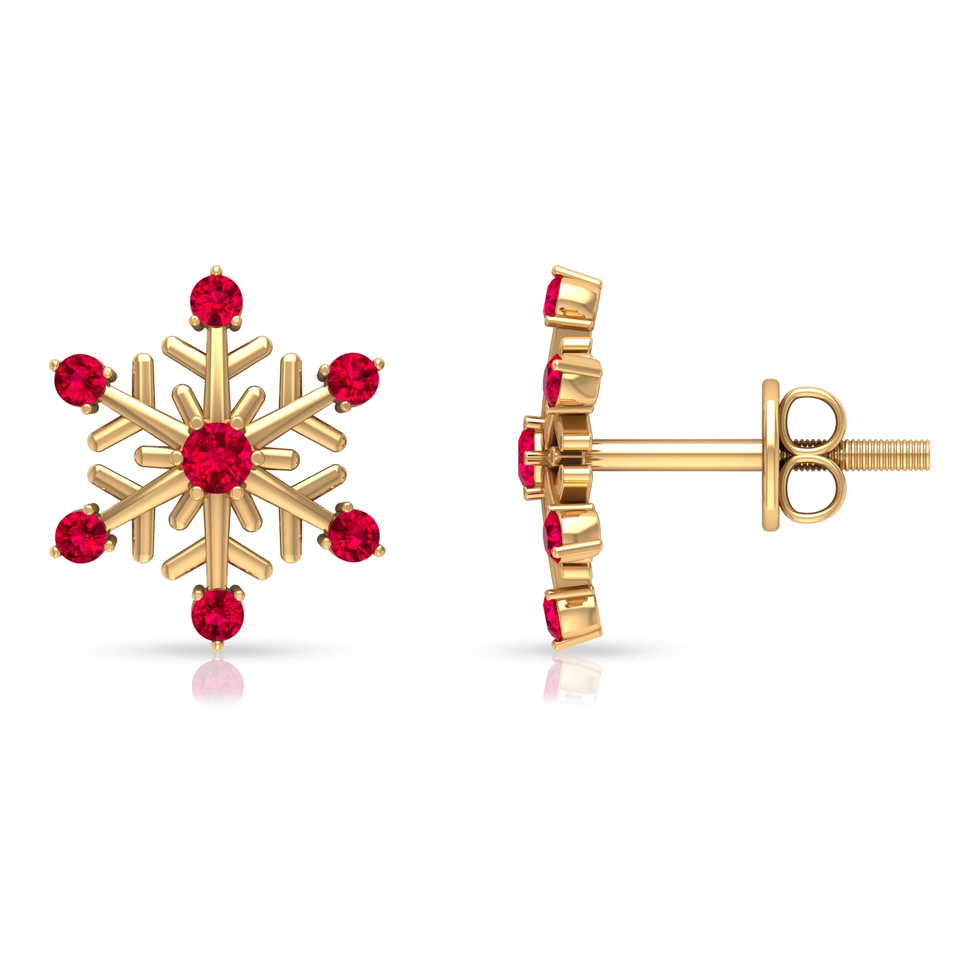 Natural Ruby Flower Stud Earrings for Women AAA - Rosec Jewels