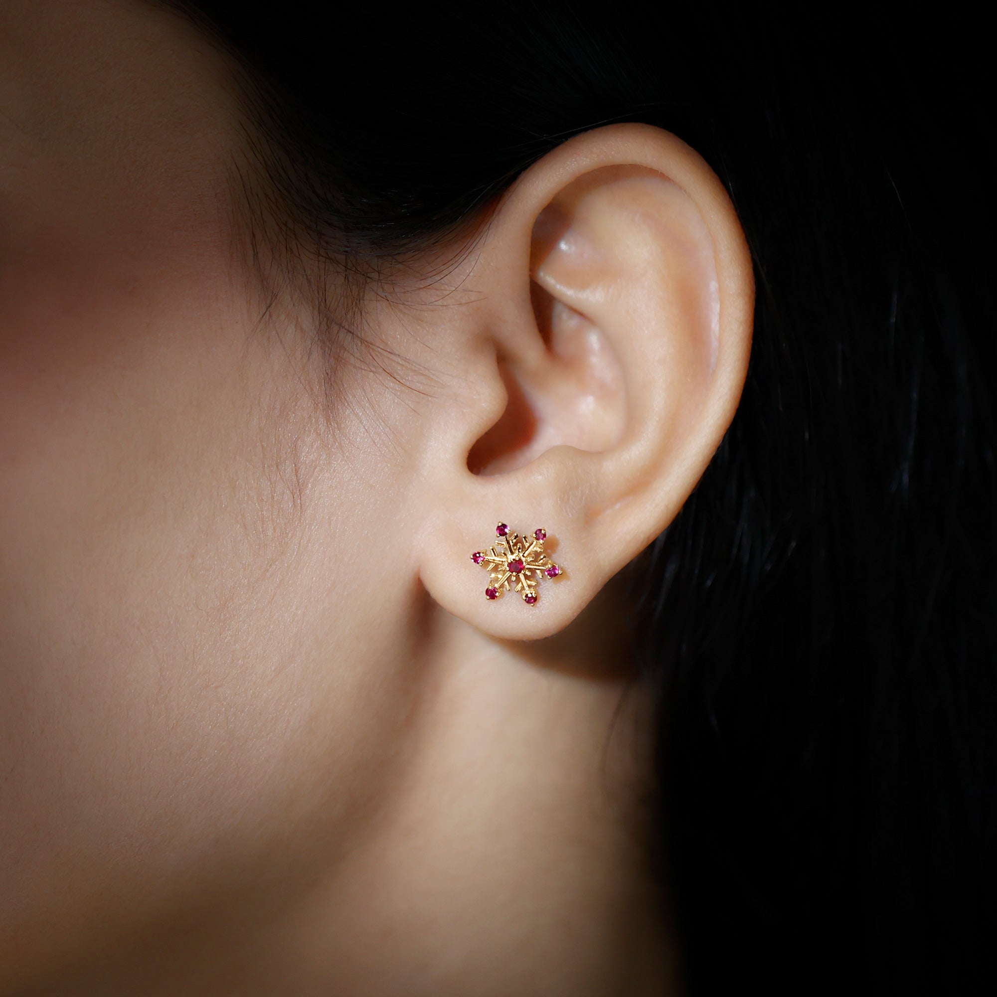 Natural Ruby Flower Stud Earrings for Women AAA - Rosec Jewels