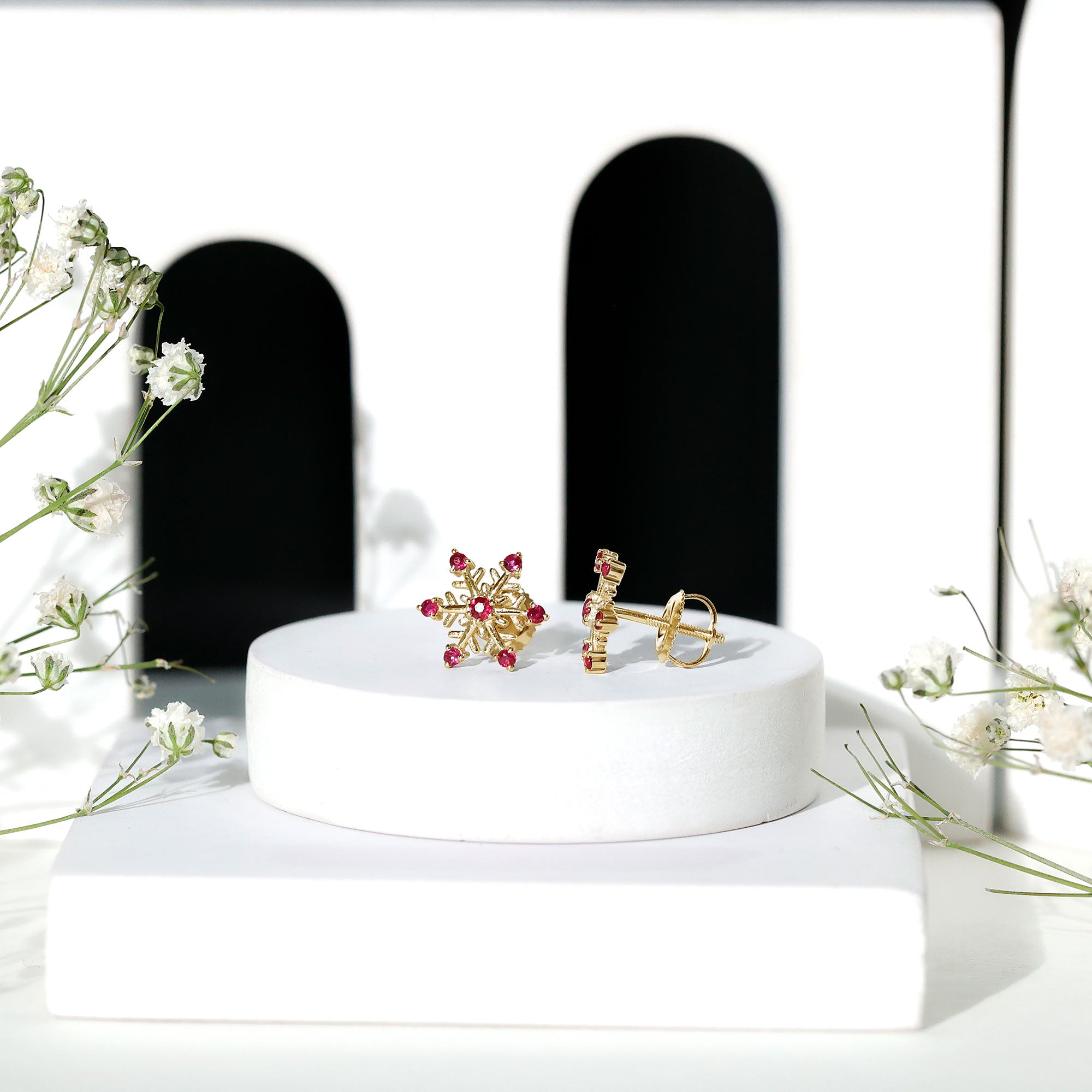 Natural Ruby Flower Stud Earrings for Women AAA - Rosec Jewels