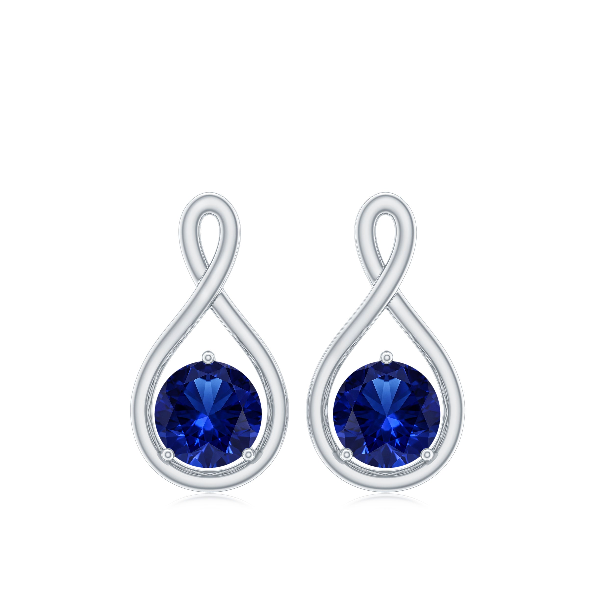 Solitaire Created Blue Sapphire Infinity Stud Earrings AAAA - Rosec Jewels