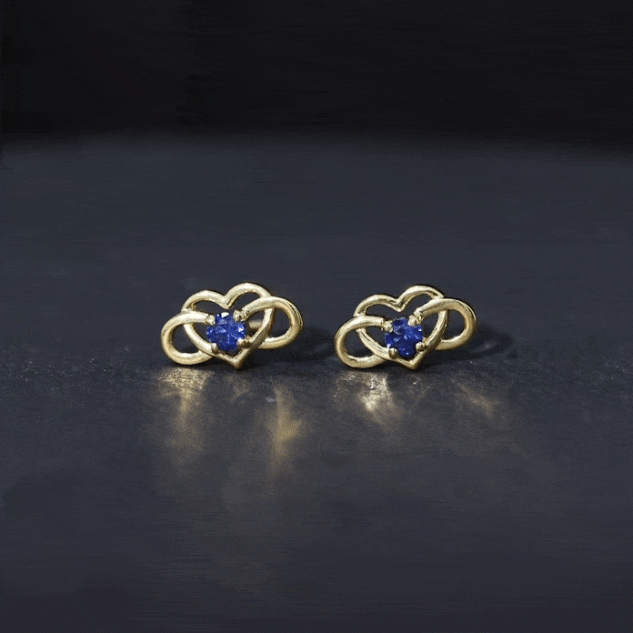 Lab Created Blue Sapphire Infinity Heart Stud Earrings AAAA - Rosec Jewels