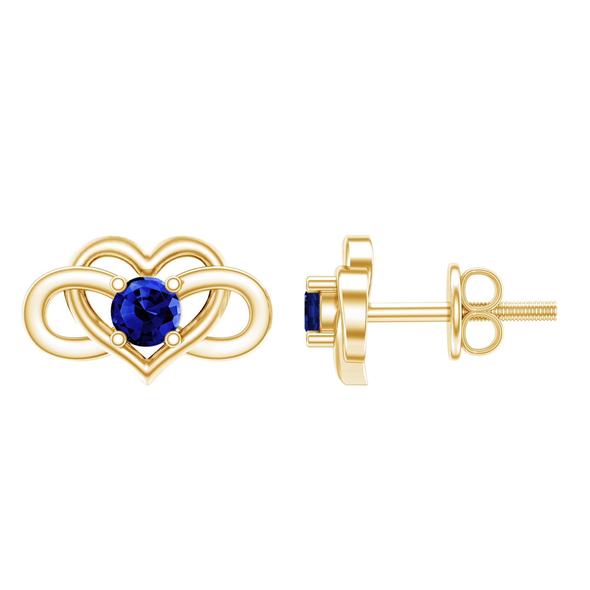 Lab Created Blue Sapphire Infinity Heart Stud Earrings AAAA - Rosec Jewels