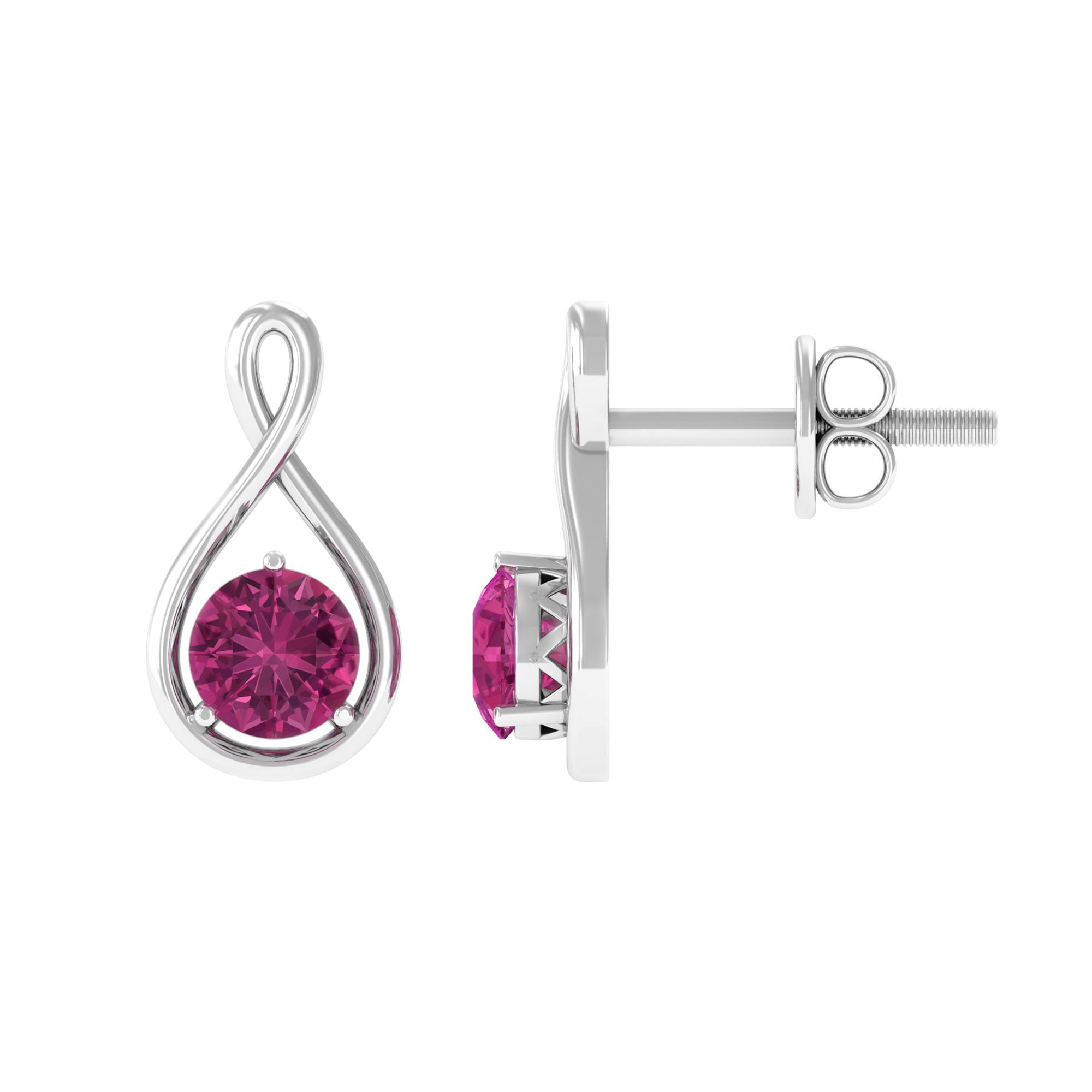 Genuine Pink Tourmaline Infinity Stud Earrings for Women AAA - Rosec Jewels