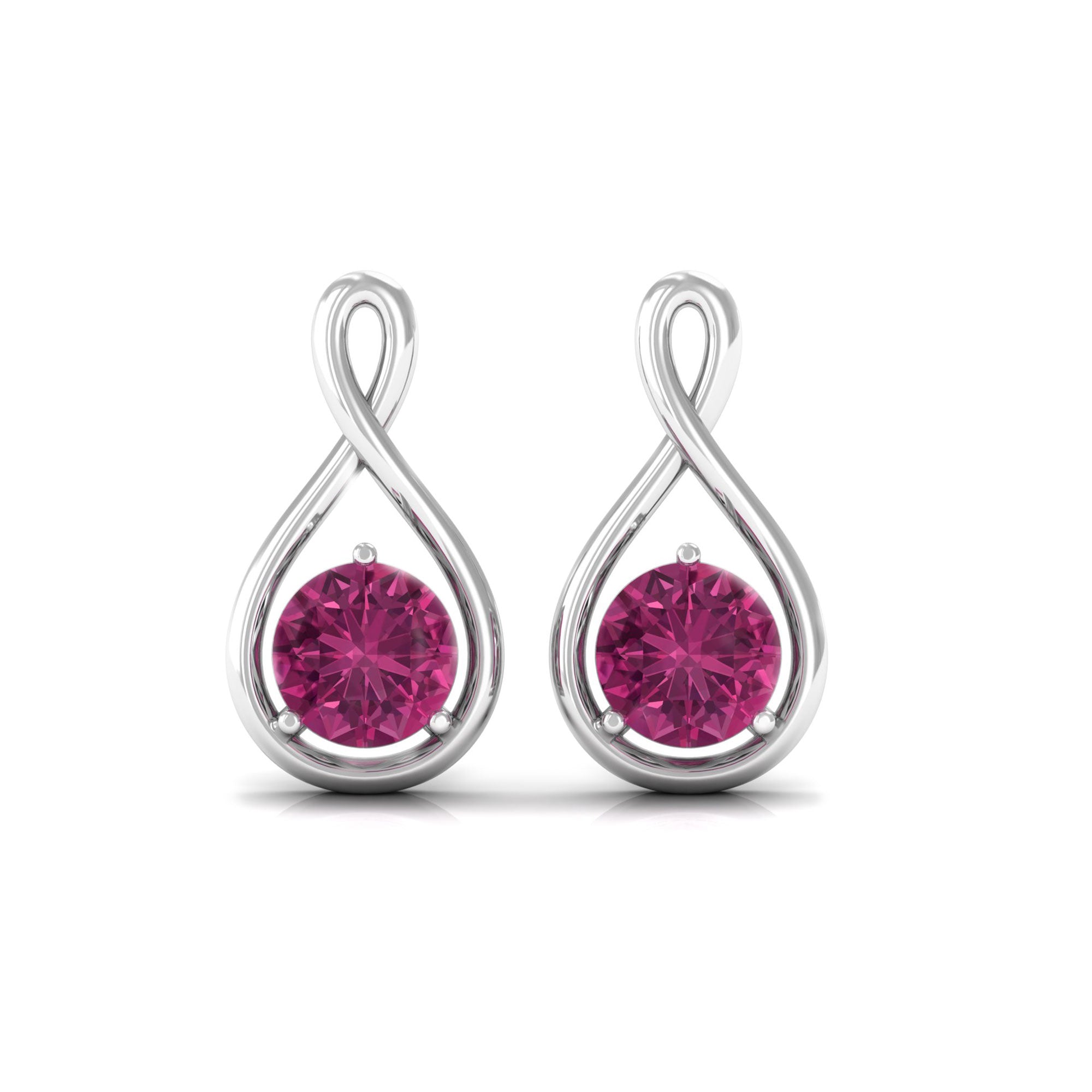 Genuine Pink Tourmaline Infinity Stud Earrings for Women AAA - Rosec Jewels