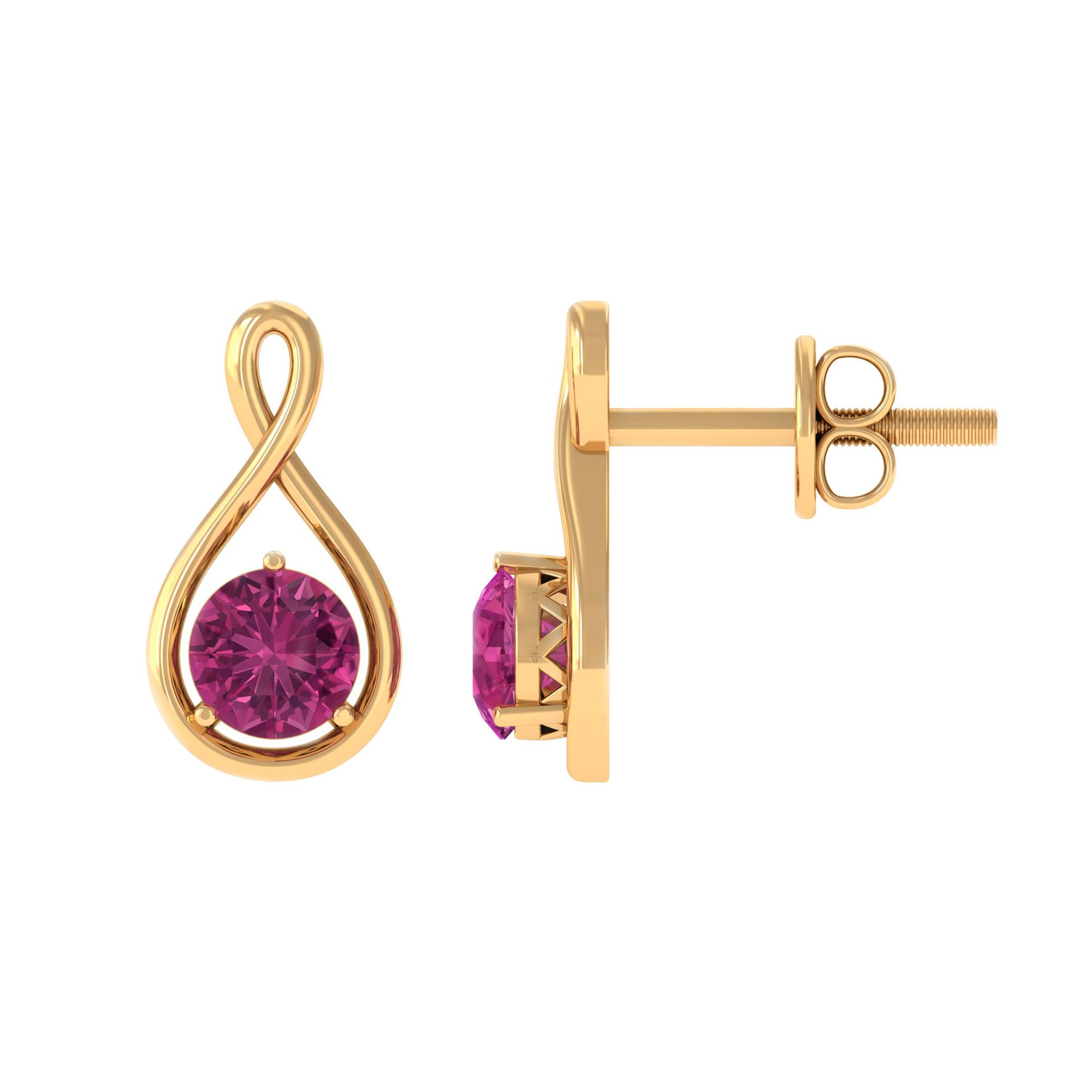 Genuine Pink Tourmaline Infinity Stud Earrings for Women AAA - Rosec Jewels