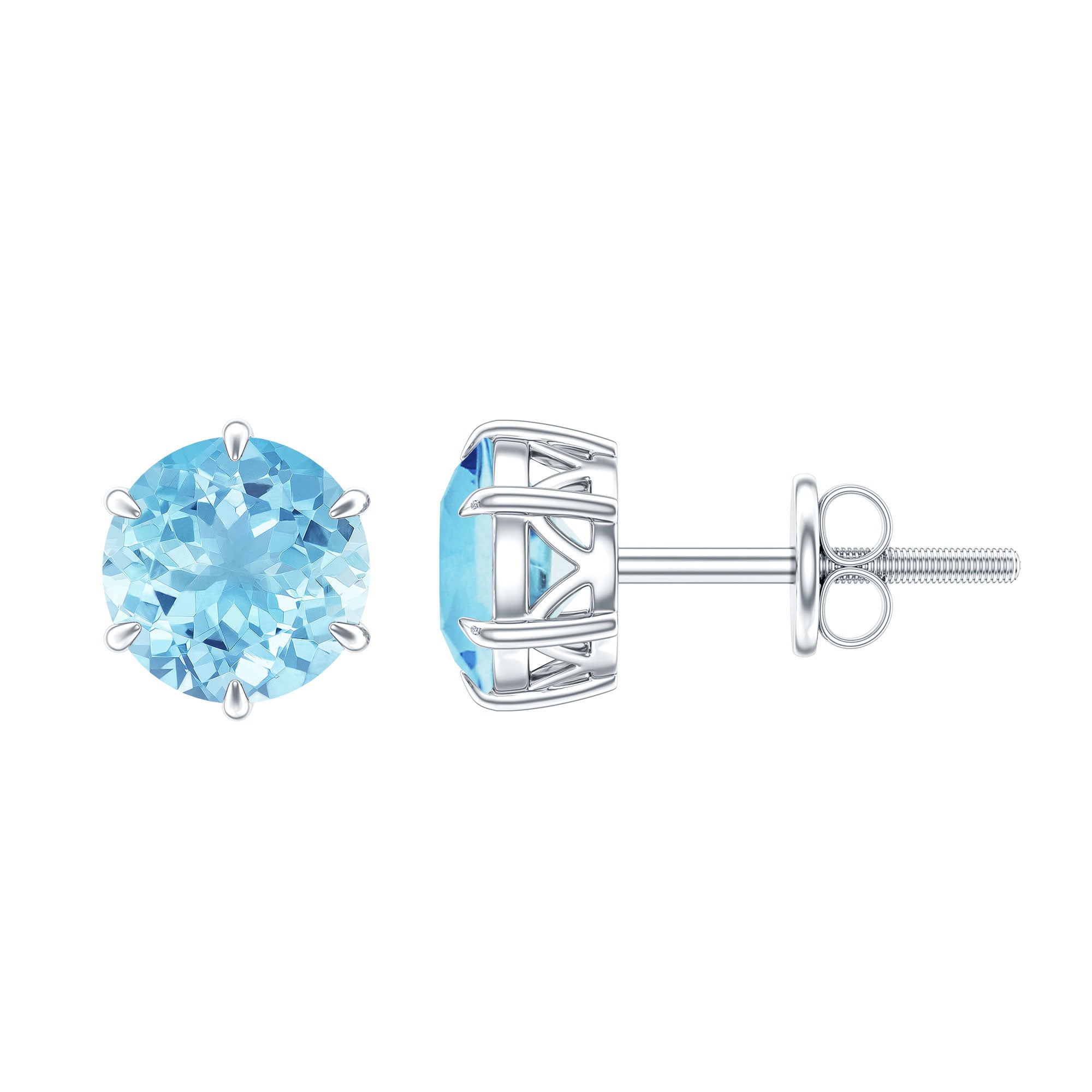 1.5 Carat Round Aquamarine Solitaire Stud Earrings AAA - Rosec Jewels