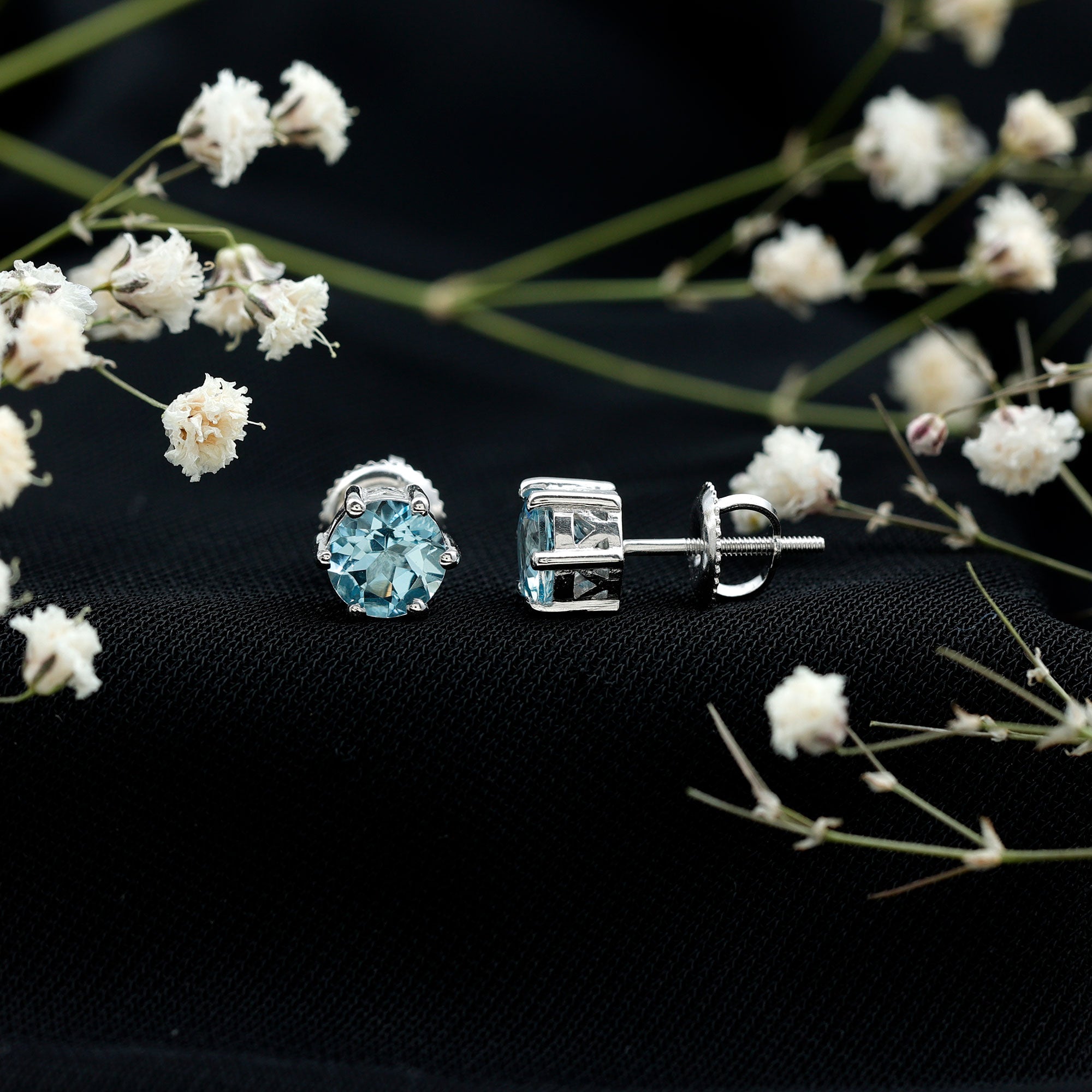 1.5 Carat Round Aquamarine Solitaire Stud Earrings AAA - Rosec Jewels