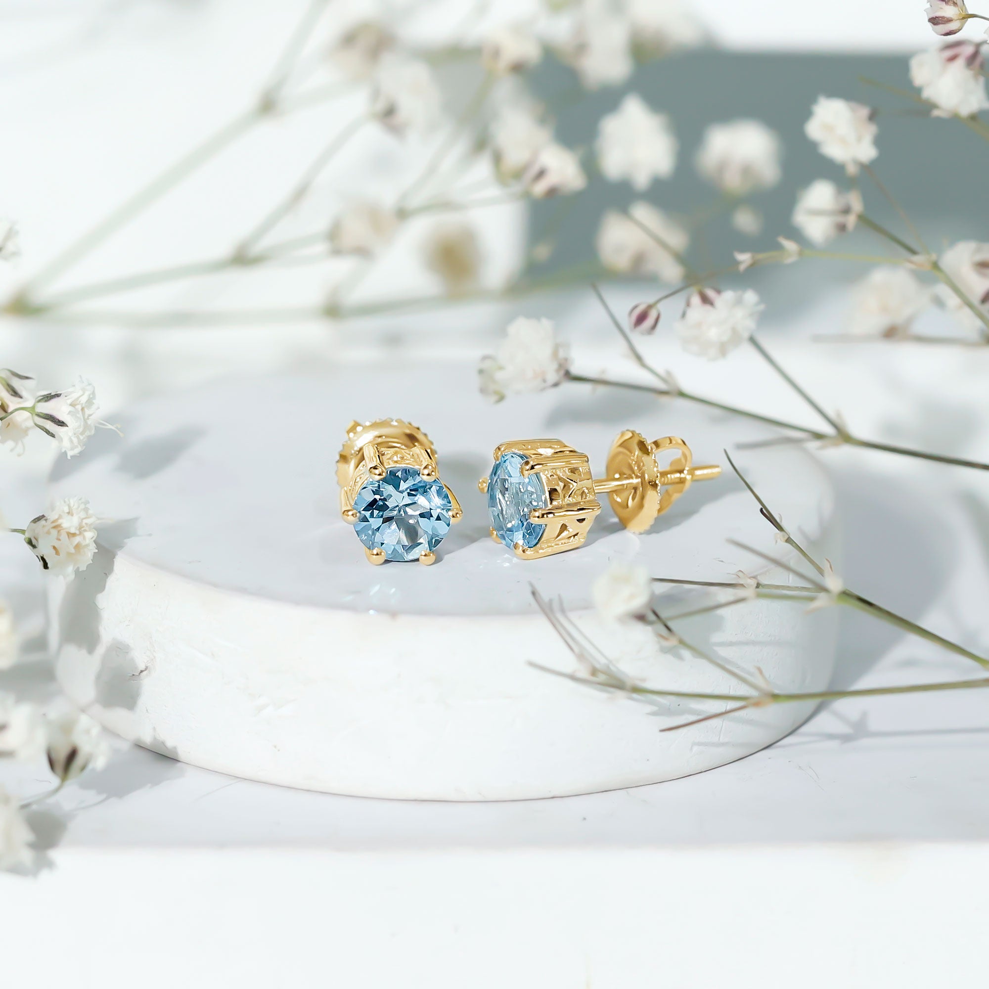 1.5 Carat Round Aquamarine Solitaire Stud Earrings AAA - Rosec Jewels
