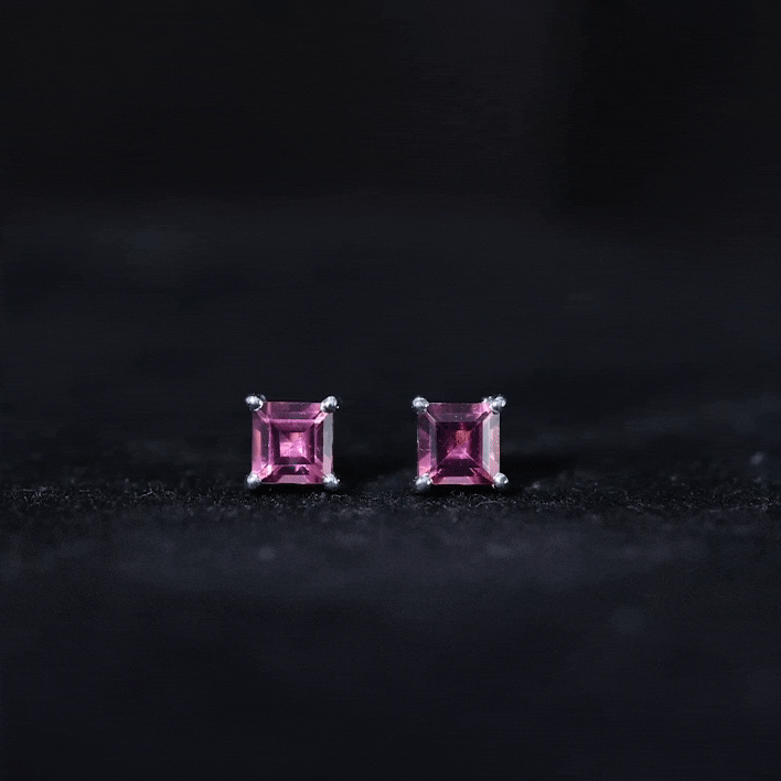 2 Carat Princess Cut Pink Tourmaline Stud Earrings with Screw Back AAA - Rosec Jewels