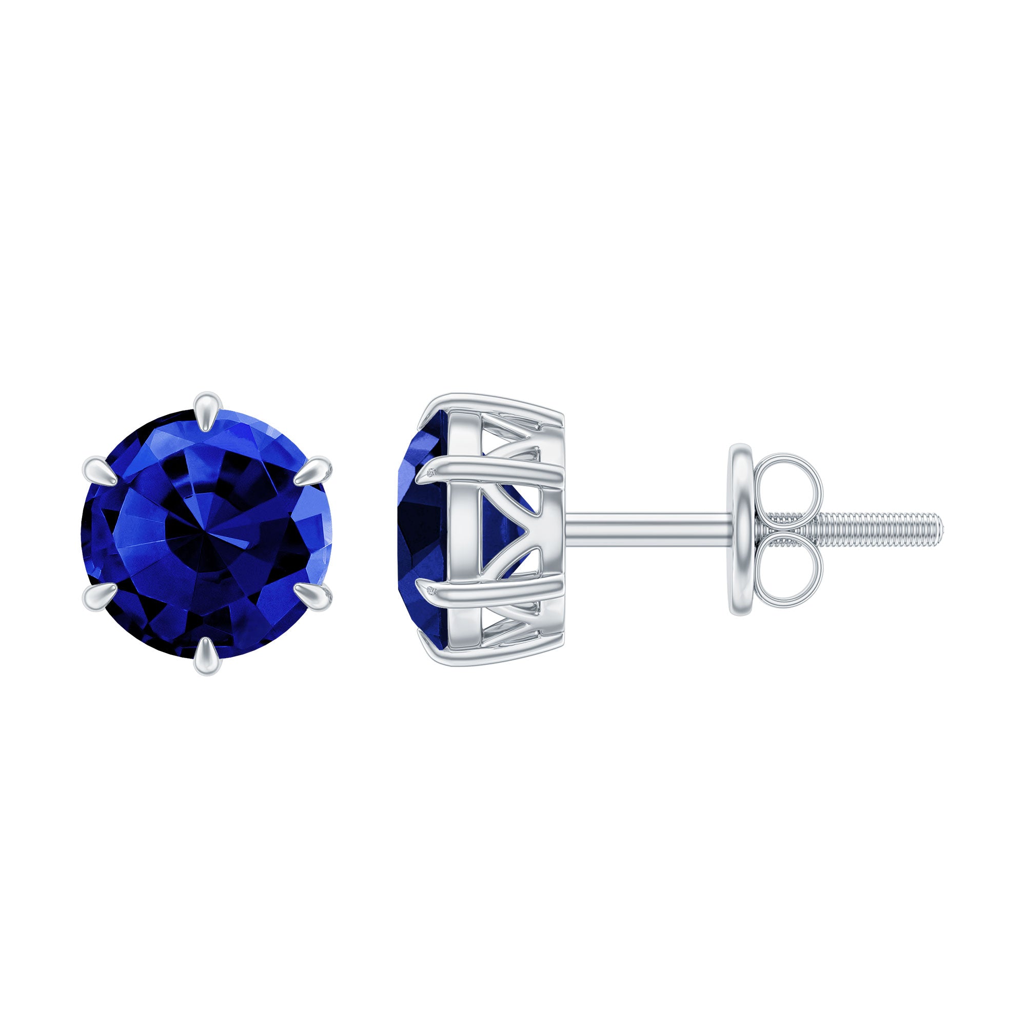 2 CT Lab Created Blue Sapphire Stud Earrings in 6 Prong Setting AAAA - Rosec Jewels