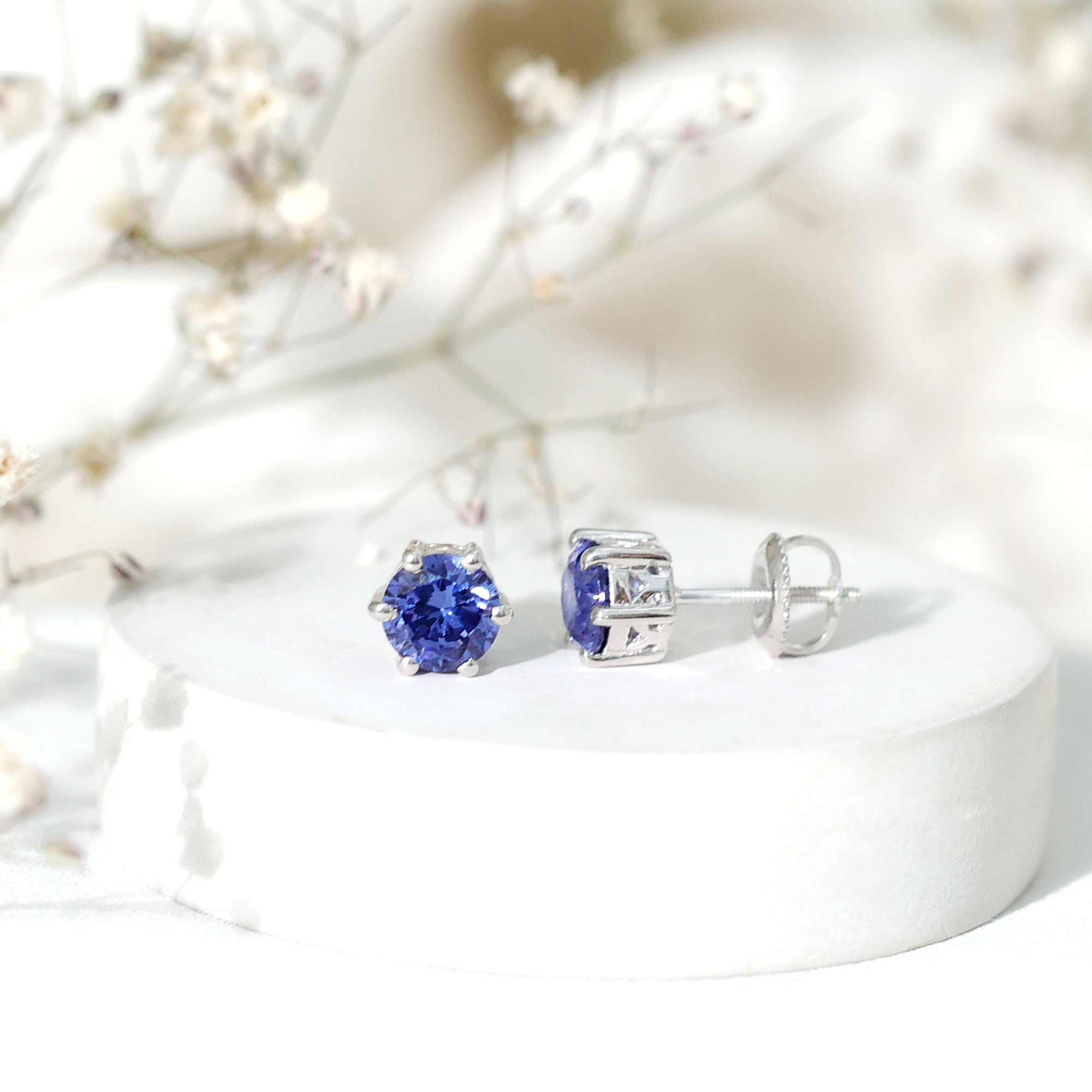 2 CT Lab Created Blue Sapphire Stud Earrings in 6 Prong Setting AAAA - Rosec Jewels