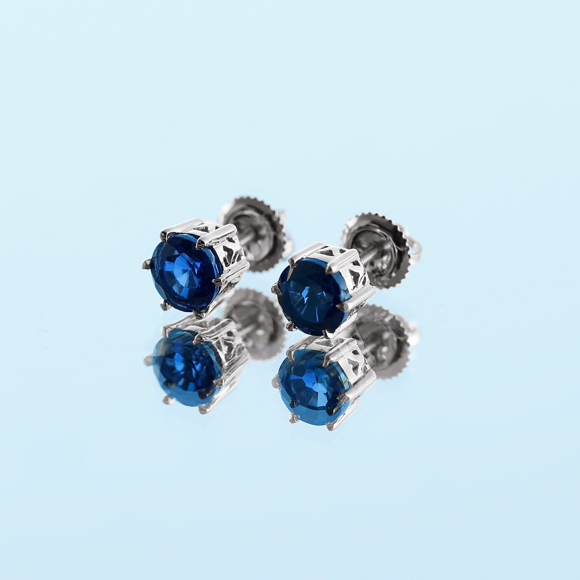 2 CT Lab Created Blue Sapphire Stud Earrings in 6 Prong Setting AAAA - Rosec Jewels