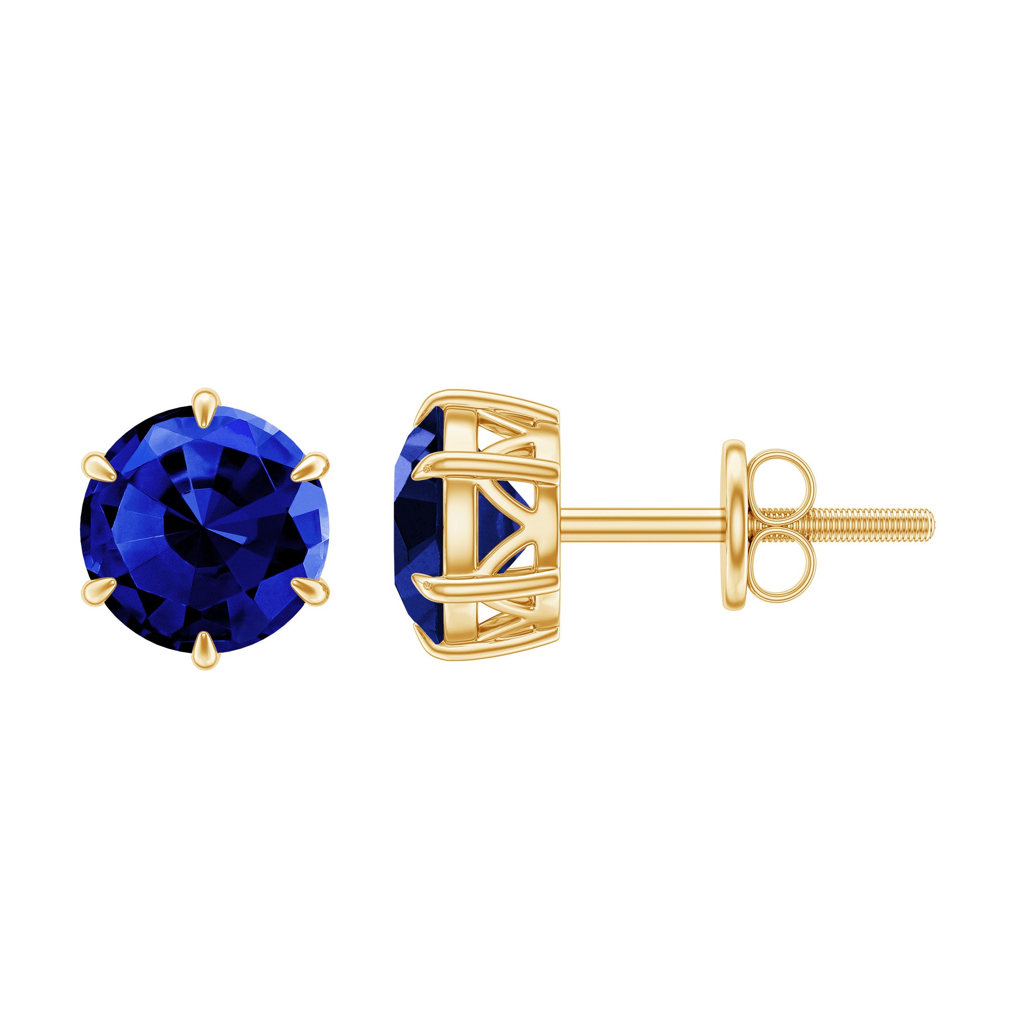 2 CT Lab Created Blue Sapphire Stud Earrings in 6 Prong Setting AAAA - Rosec Jewels