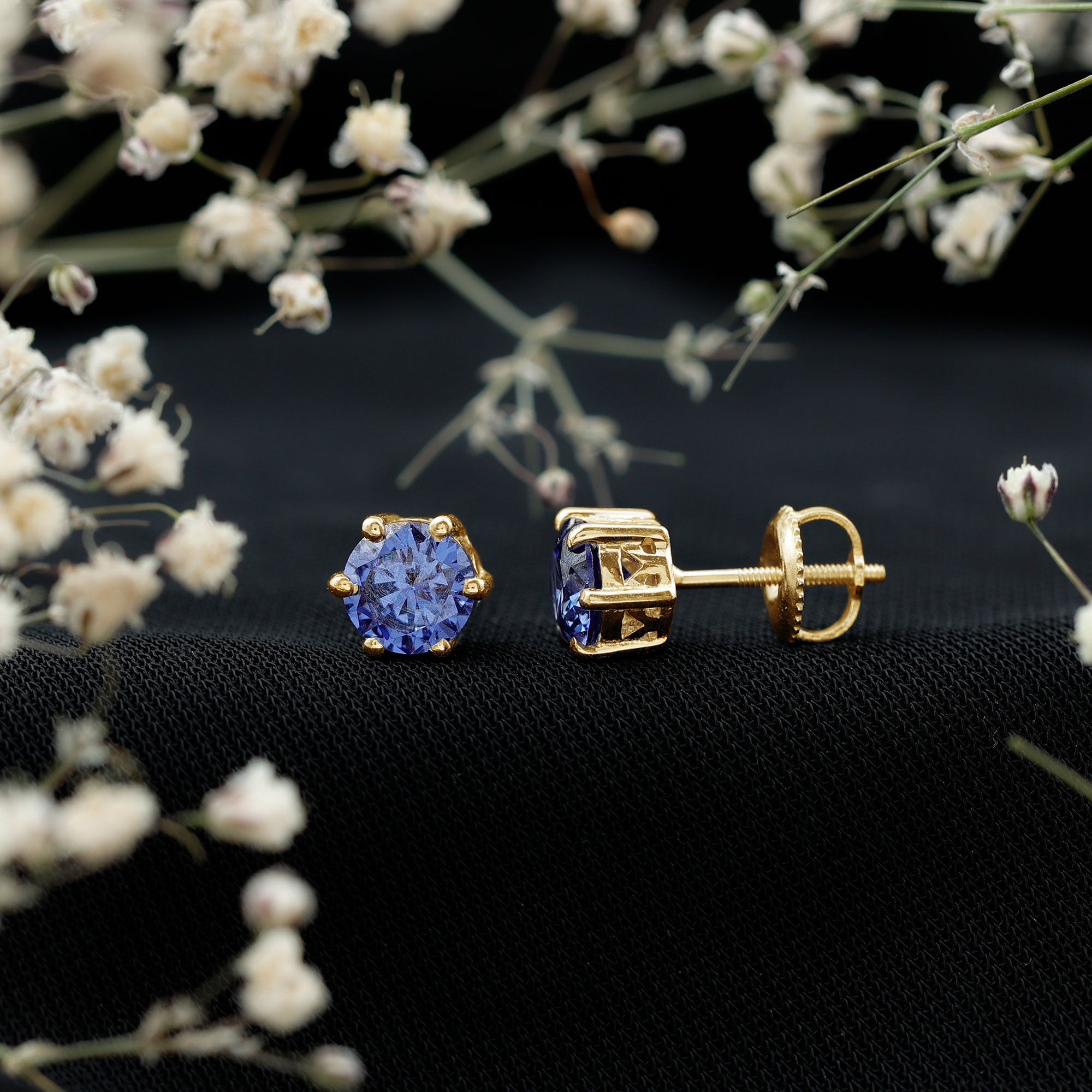 2 CT Lab Created Blue Sapphire Stud Earrings in 6 Prong Setting AAAA - Rosec Jewels