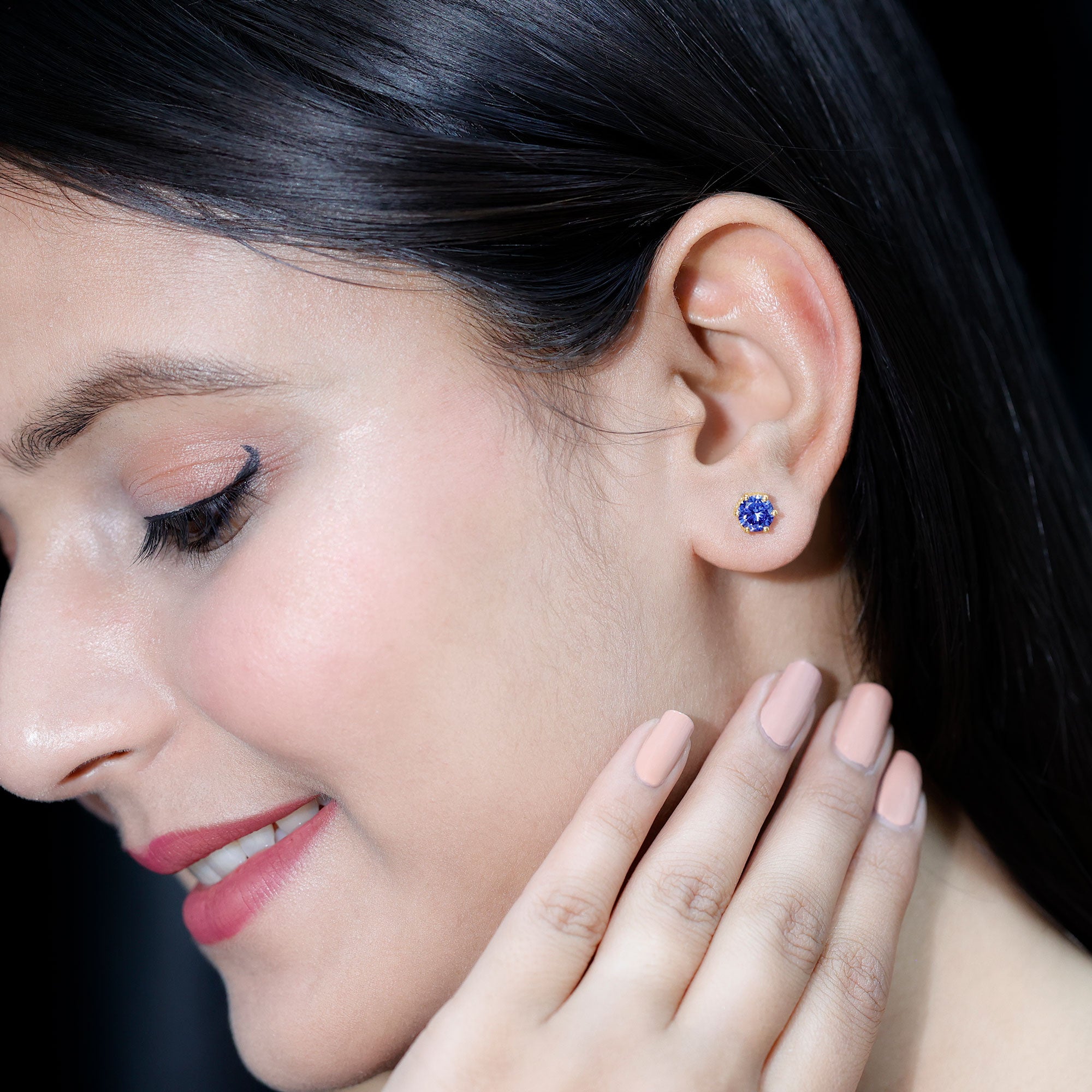 2 CT Lab Created Blue Sapphire Stud Earrings in 6 Prong Setting AAAA - Rosec Jewels