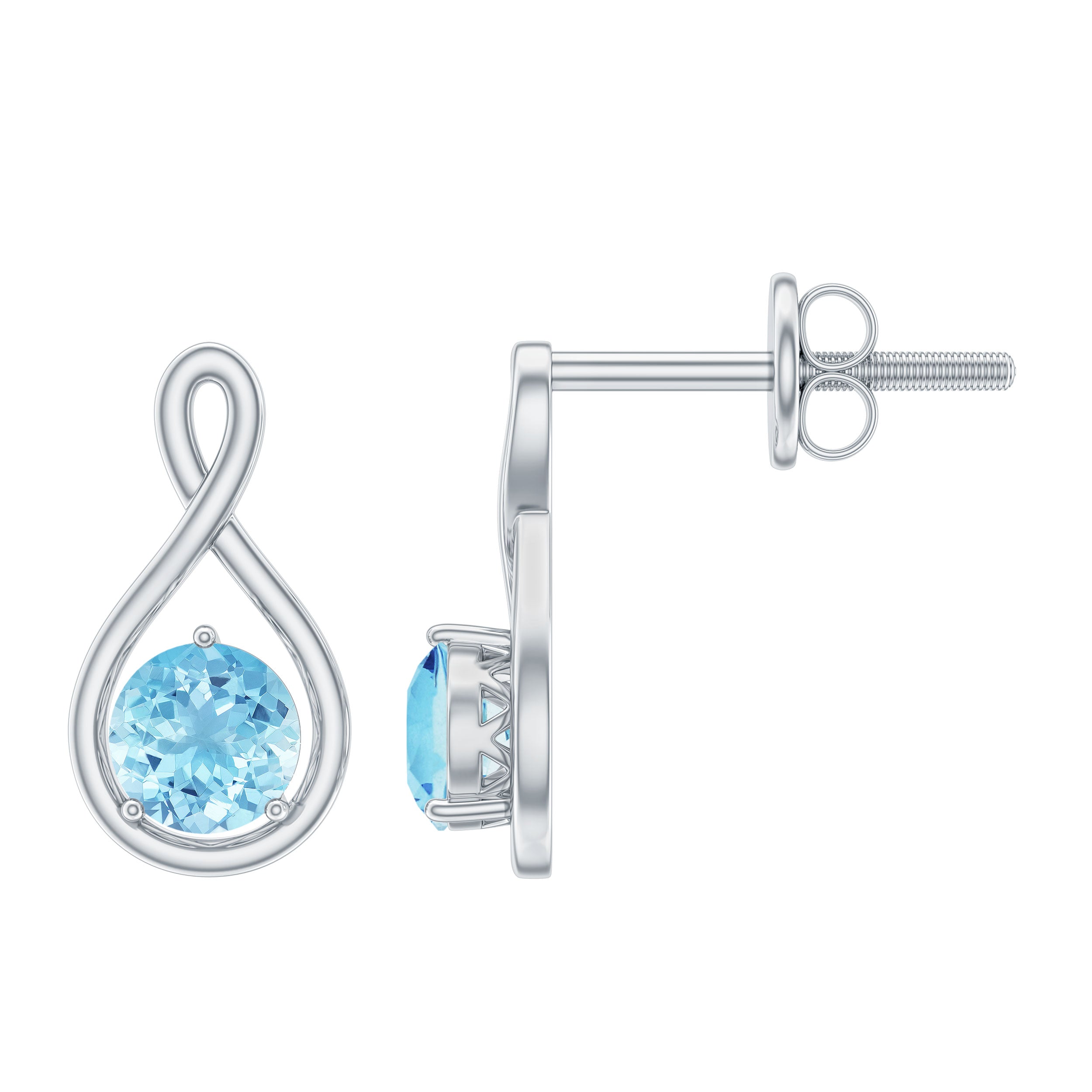 Genuine 0.5 Carat Aquamarine Infinity Stud Earrings AAA - Rosec Jewels