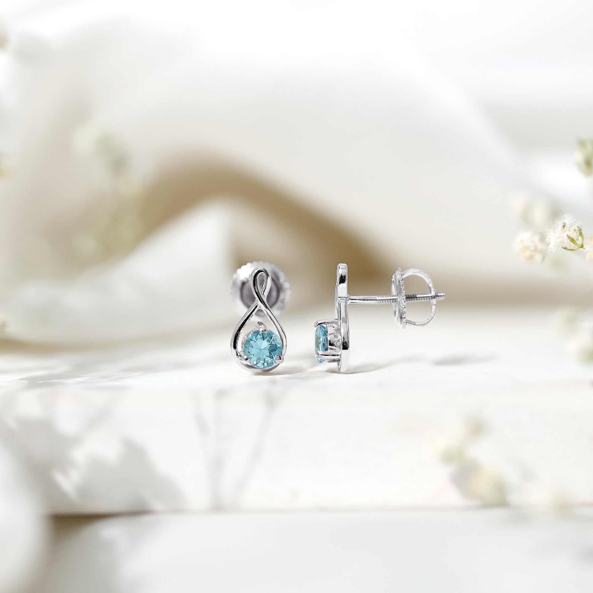 Genuine 0.5 Carat Aquamarine Infinity Stud Earrings AAA - Rosec Jewels