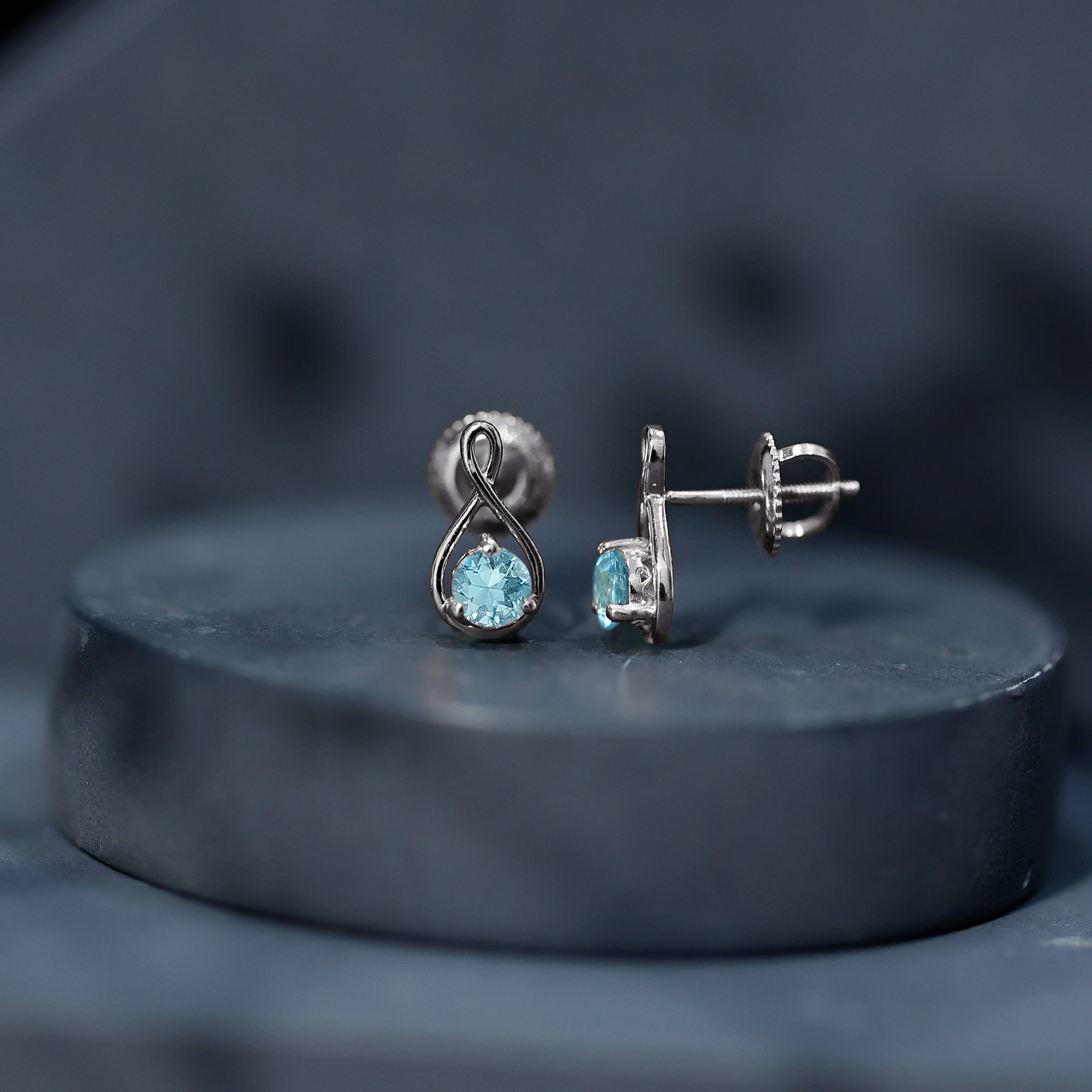 Genuine 0.5 Carat Aquamarine Infinity Stud Earrings AAA - Rosec Jewels