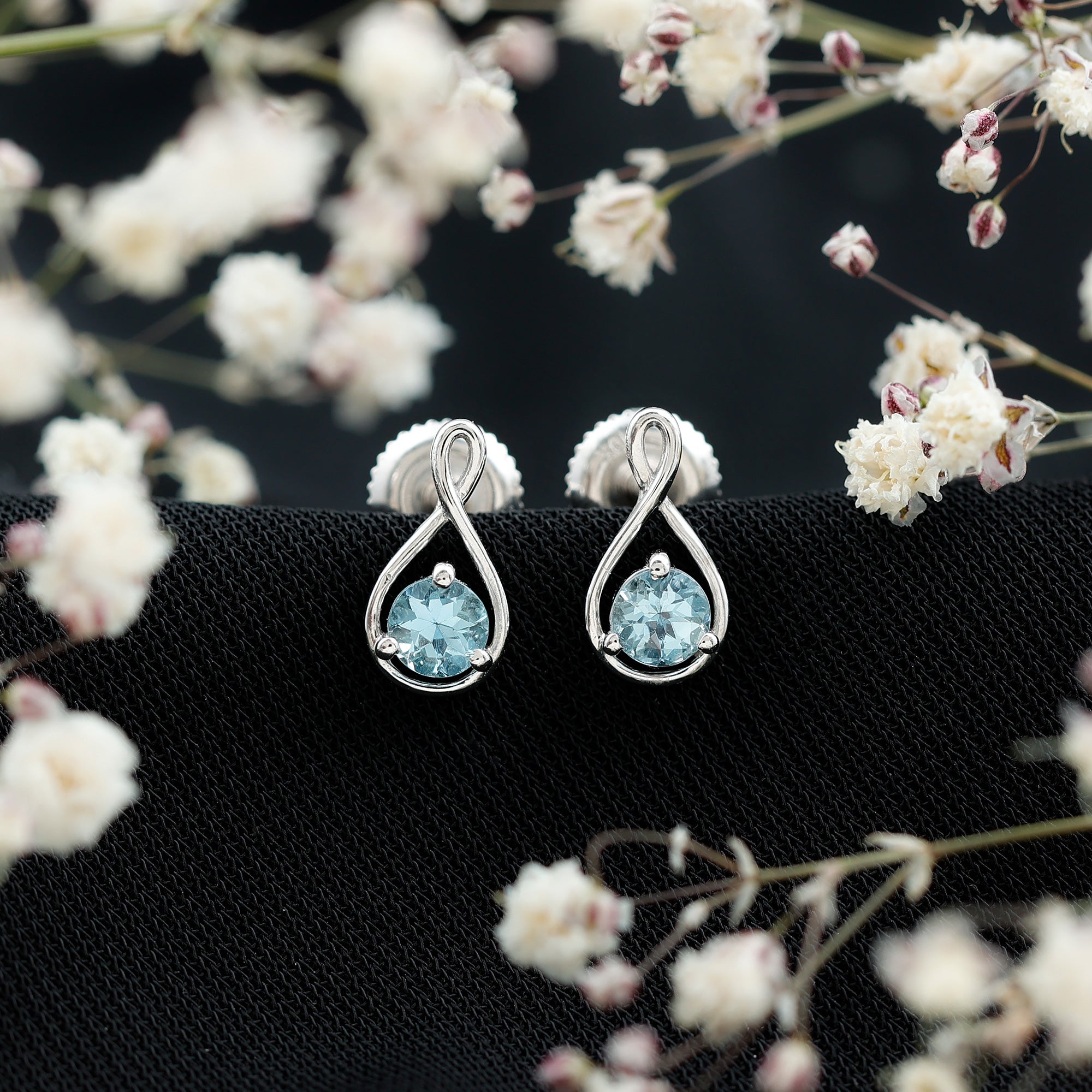 Genuine 0.5 Carat Aquamarine Infinity Stud Earrings AAA - Rosec Jewels