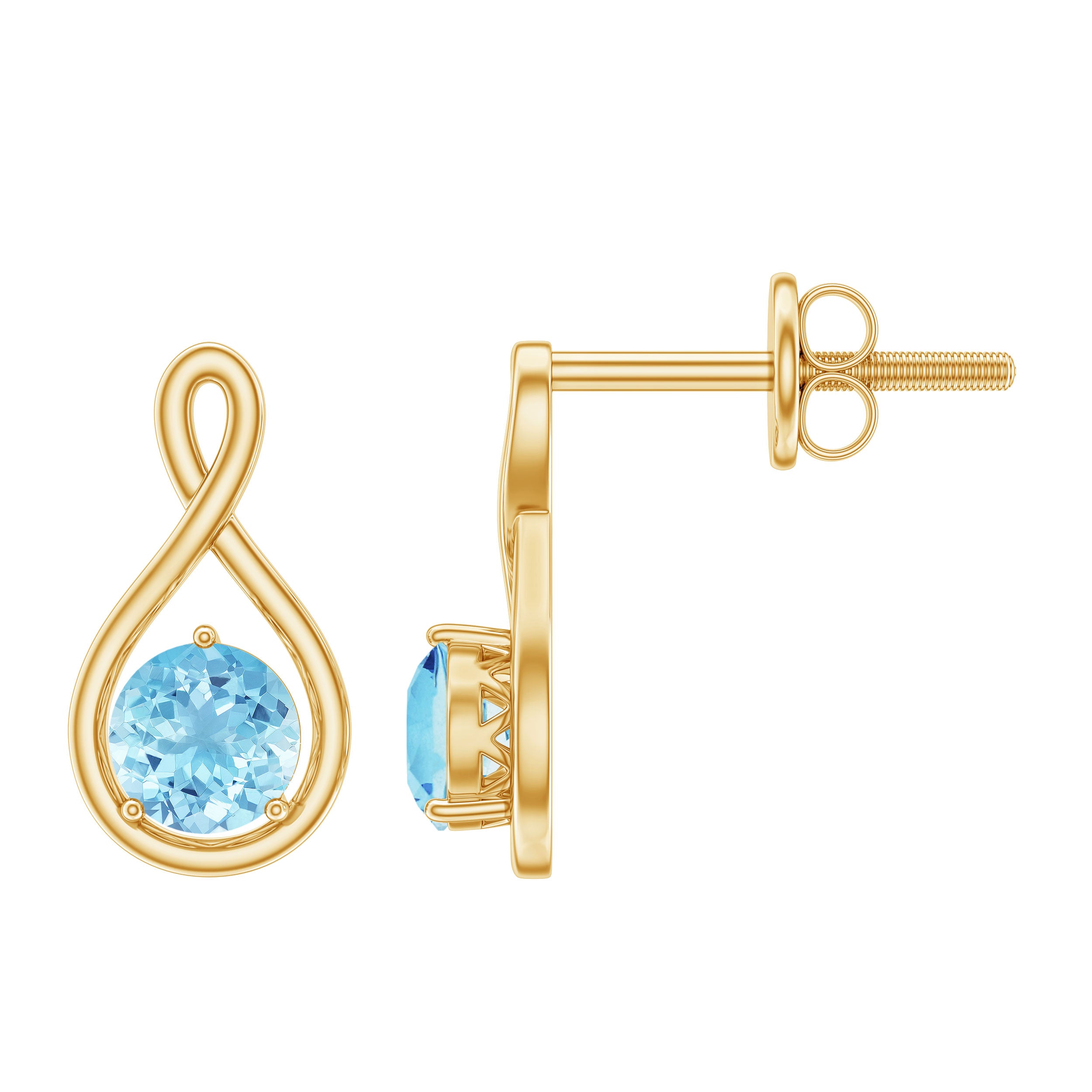 Genuine 0.5 Carat Aquamarine Infinity Stud Earrings AAA - Rosec Jewels