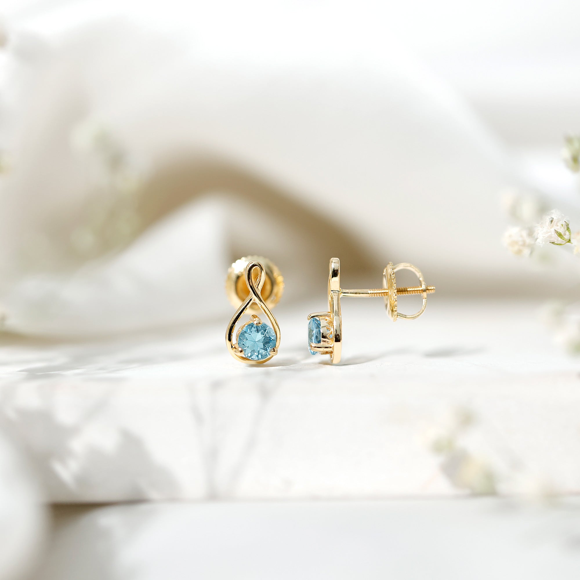 Genuine 0.5 Carat Aquamarine Infinity Stud Earrings AAA - Rosec Jewels