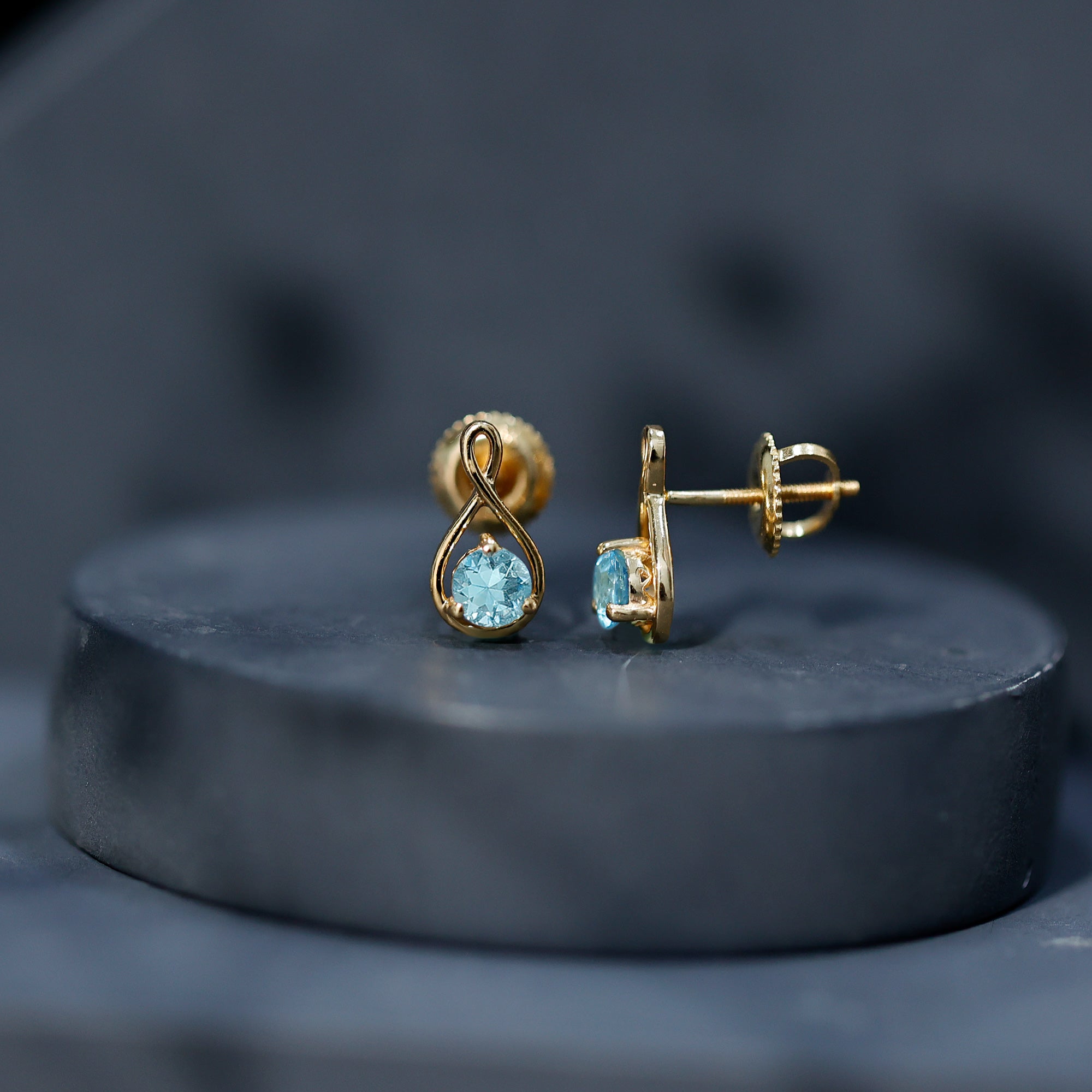 Genuine 0.5 Carat Aquamarine Infinity Stud Earrings AAA - Rosec Jewels