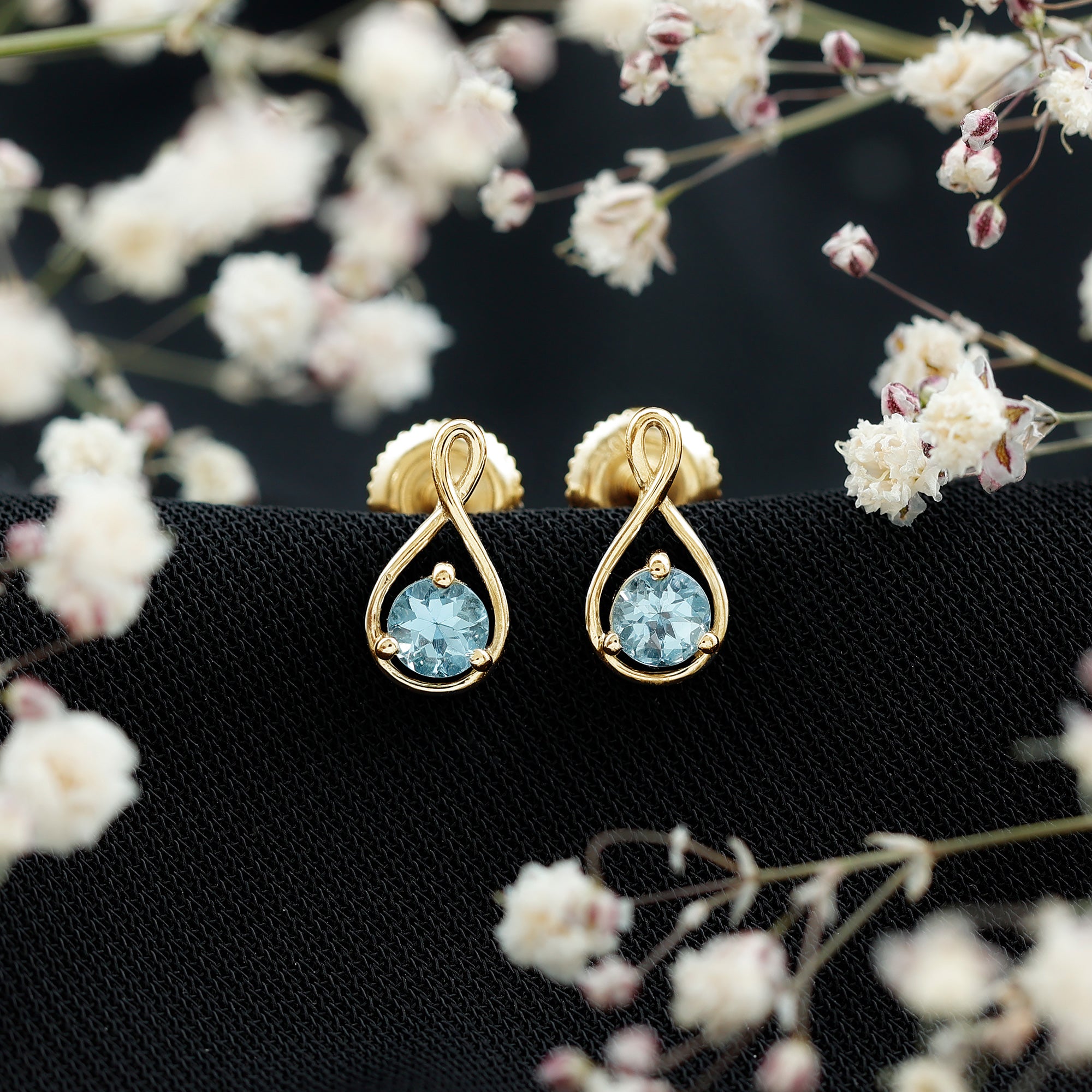 Genuine 0.5 Carat Aquamarine Infinity Stud Earrings AAA - Rosec Jewels