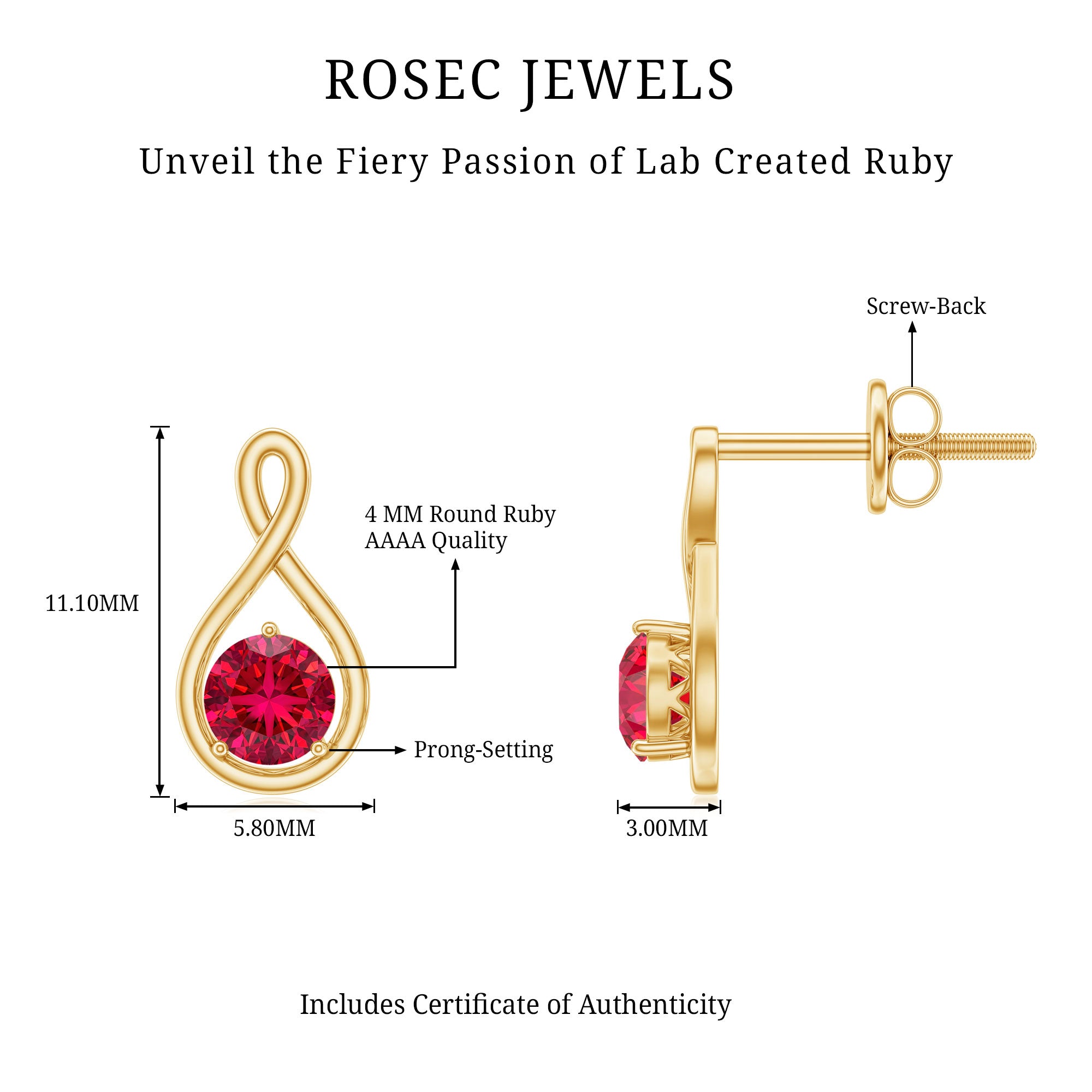 0.6 Ct Round Cut Lab Created Ruby Infinity Stud Earrings AAAA - Rosec Jewels