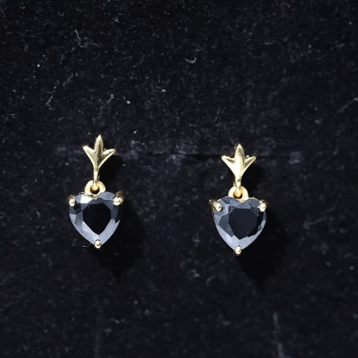 4 Carat Solitaire Black Onyx Heart Drop Earrings AAA - Rosec Jewels
