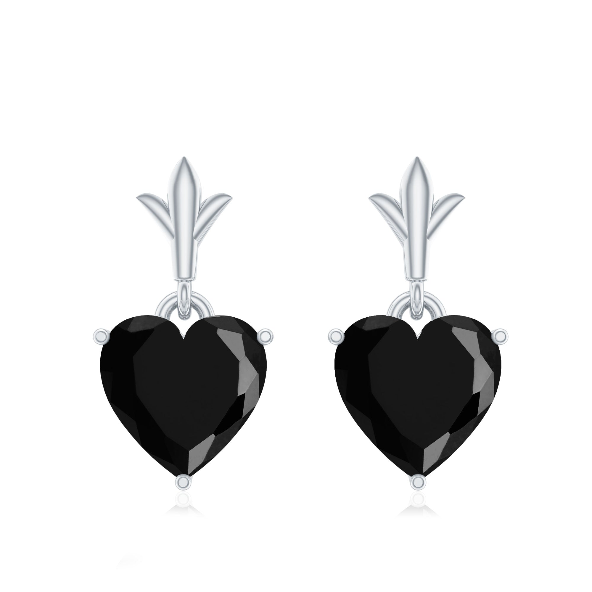 4 Carat Solitaire Black Onyx Heart Drop Earrings AAA - Rosec Jewels