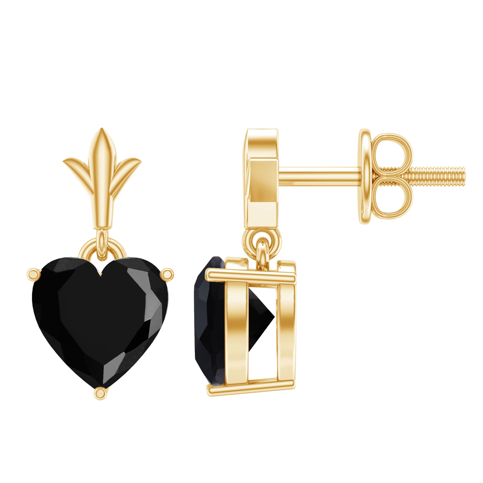 4 Carat Solitaire Black Onyx Heart Drop Earrings AAA - Rosec Jewels