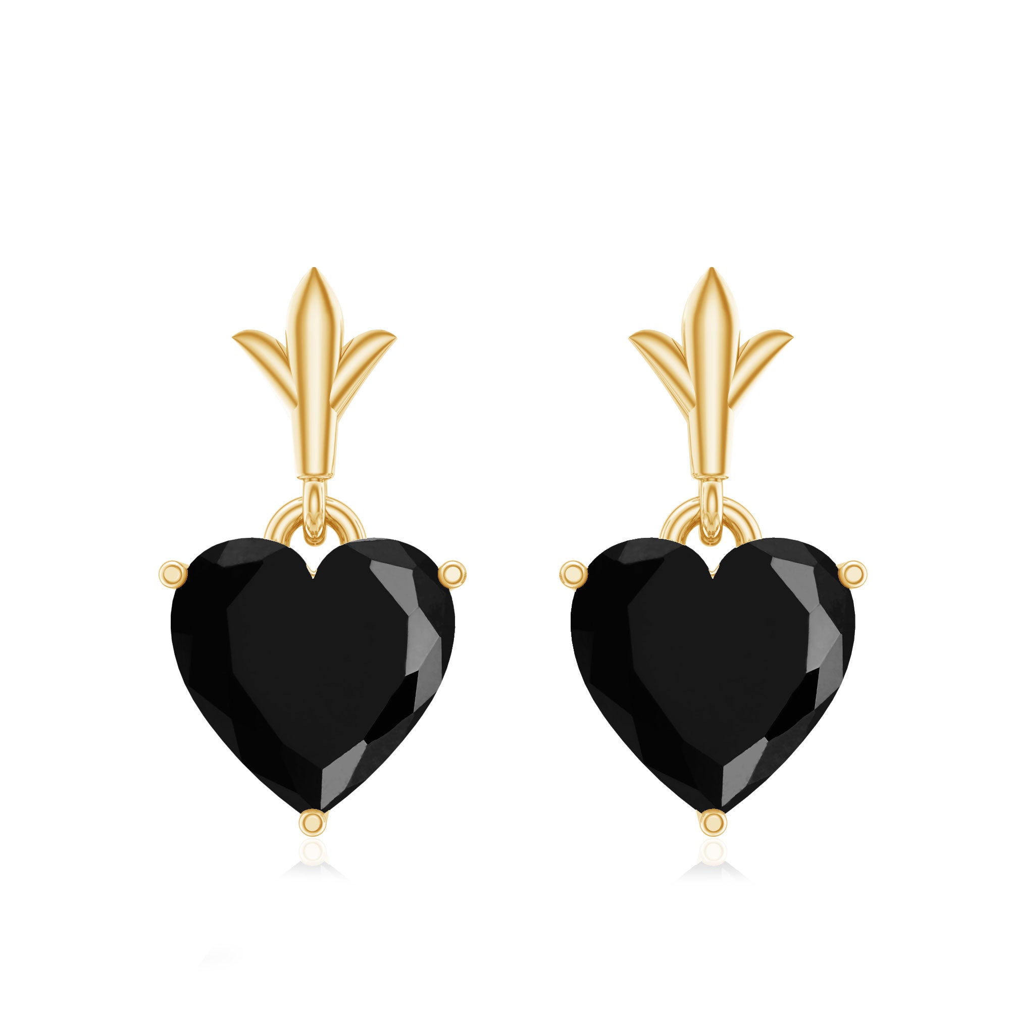 4 Carat Solitaire Black Onyx Heart Drop Earrings AAA - Rosec Jewels