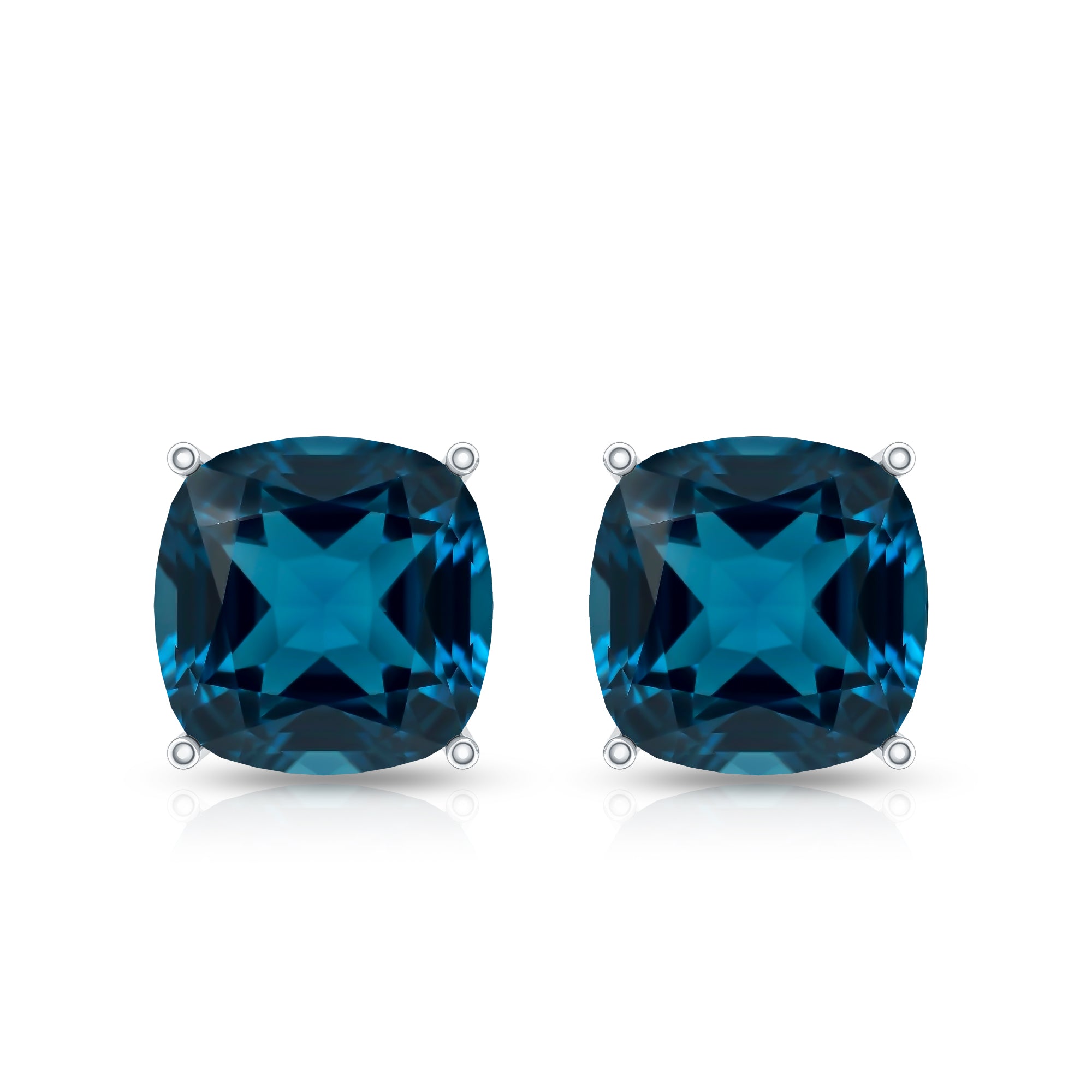 5.6 Carat Cushion Cut London Blue Topaz Stud Earrings AAA - Rosec Jewels