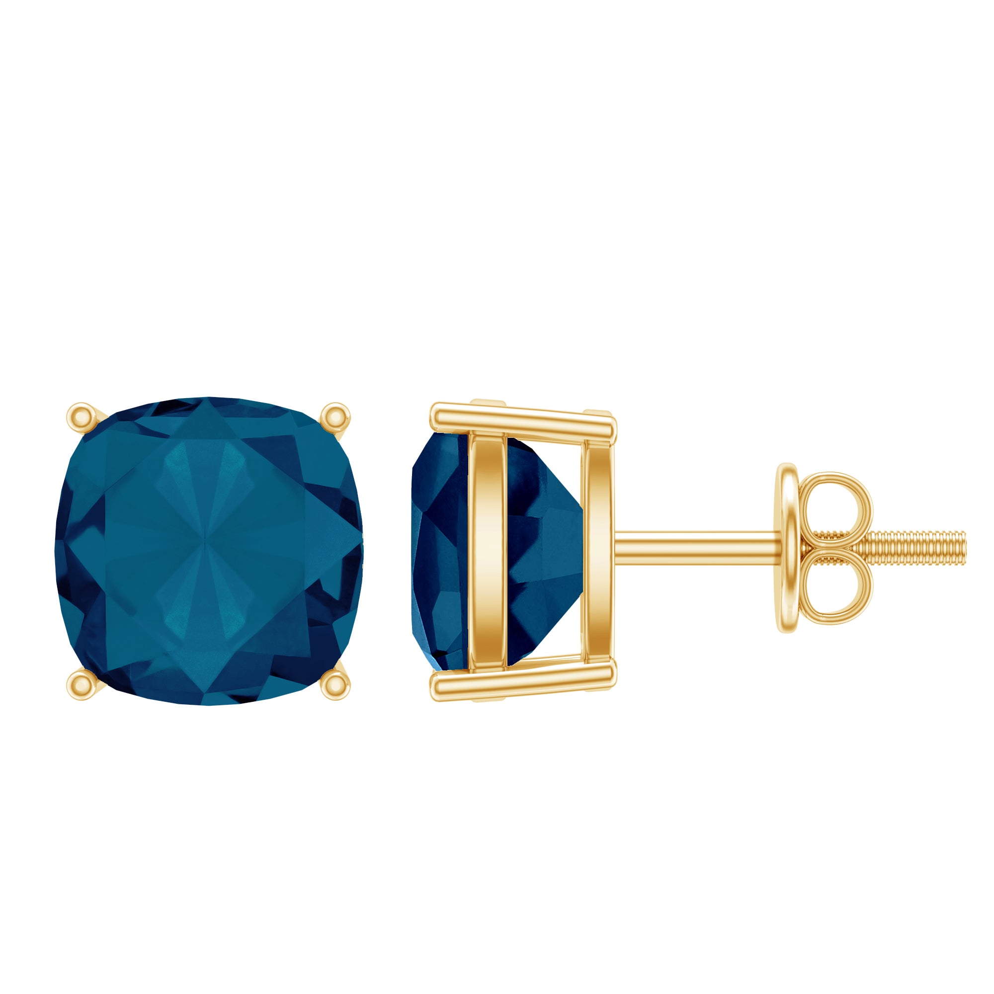 2.5 Carat Cushion Cut London Blue Topaz Stud Earrings AAA - Rosec Jewels