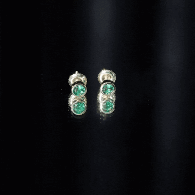 Certified Lab Created Emerald Stud Earrings in Bezel Setting AAAA - Rosec Jewels