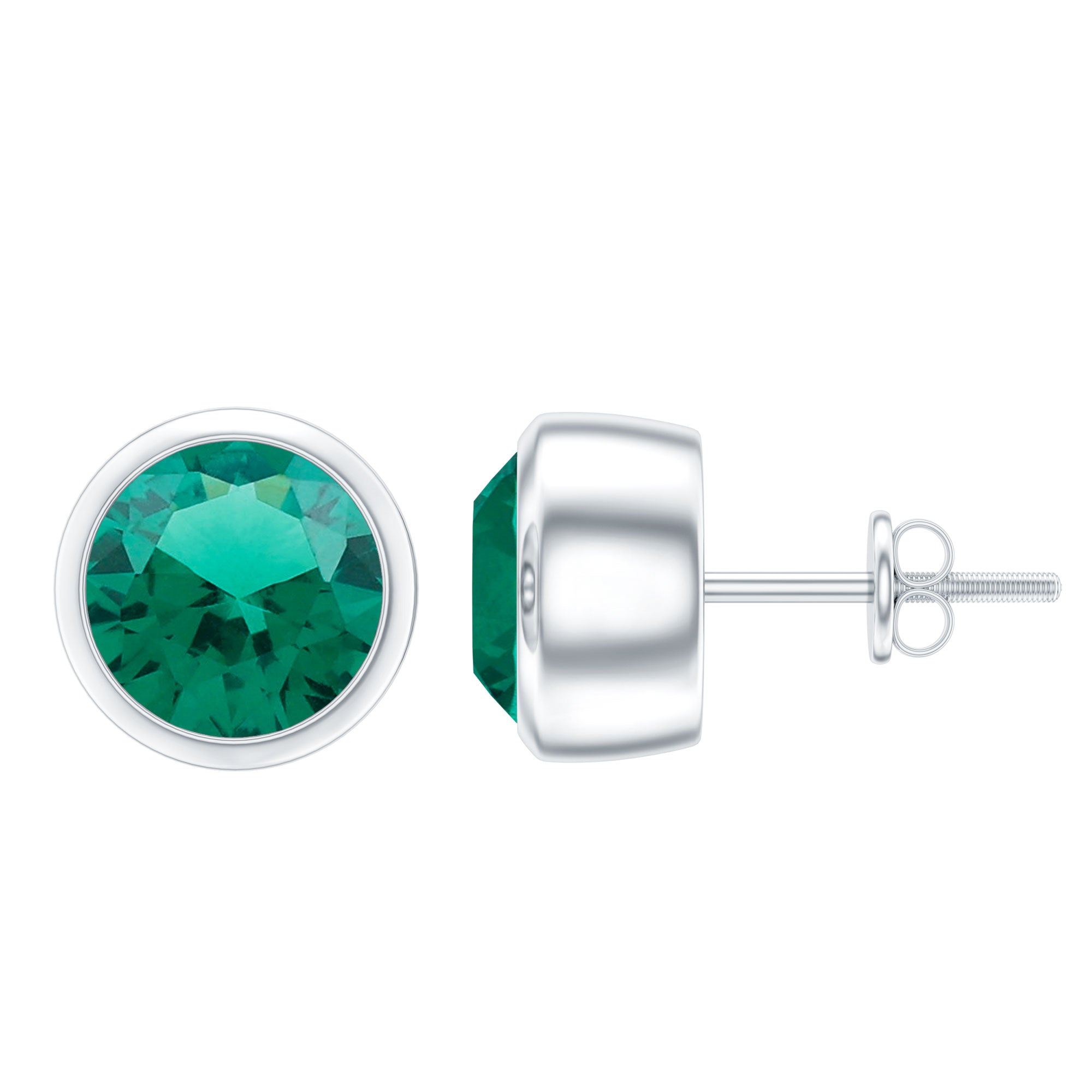 Certified Lab Created Emerald Stud Earrings in Bezel Setting AAAA - Rosec Jewels