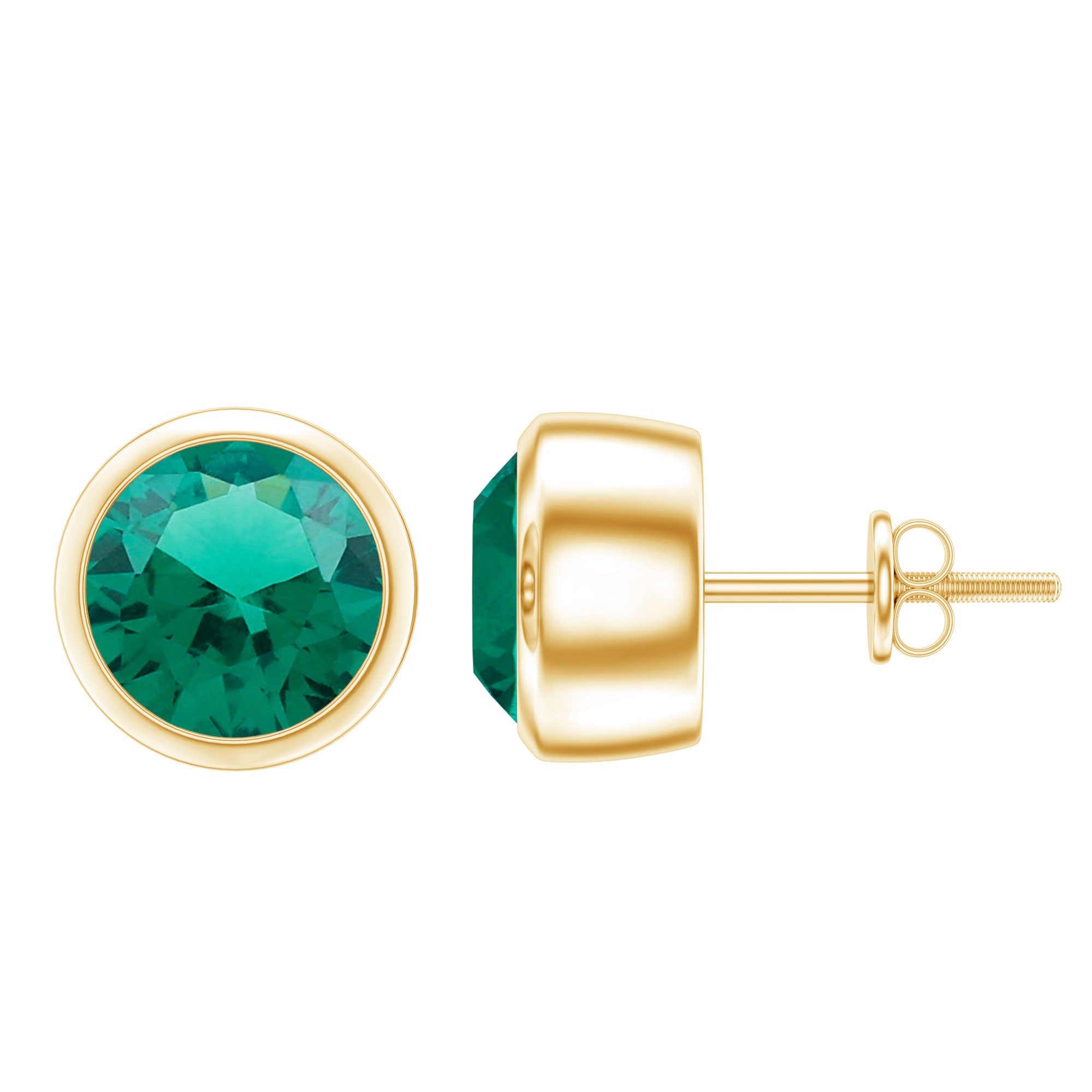 Certified Lab Created Emerald Stud Earrings in Bezel Setting AAAA - Rosec Jewels